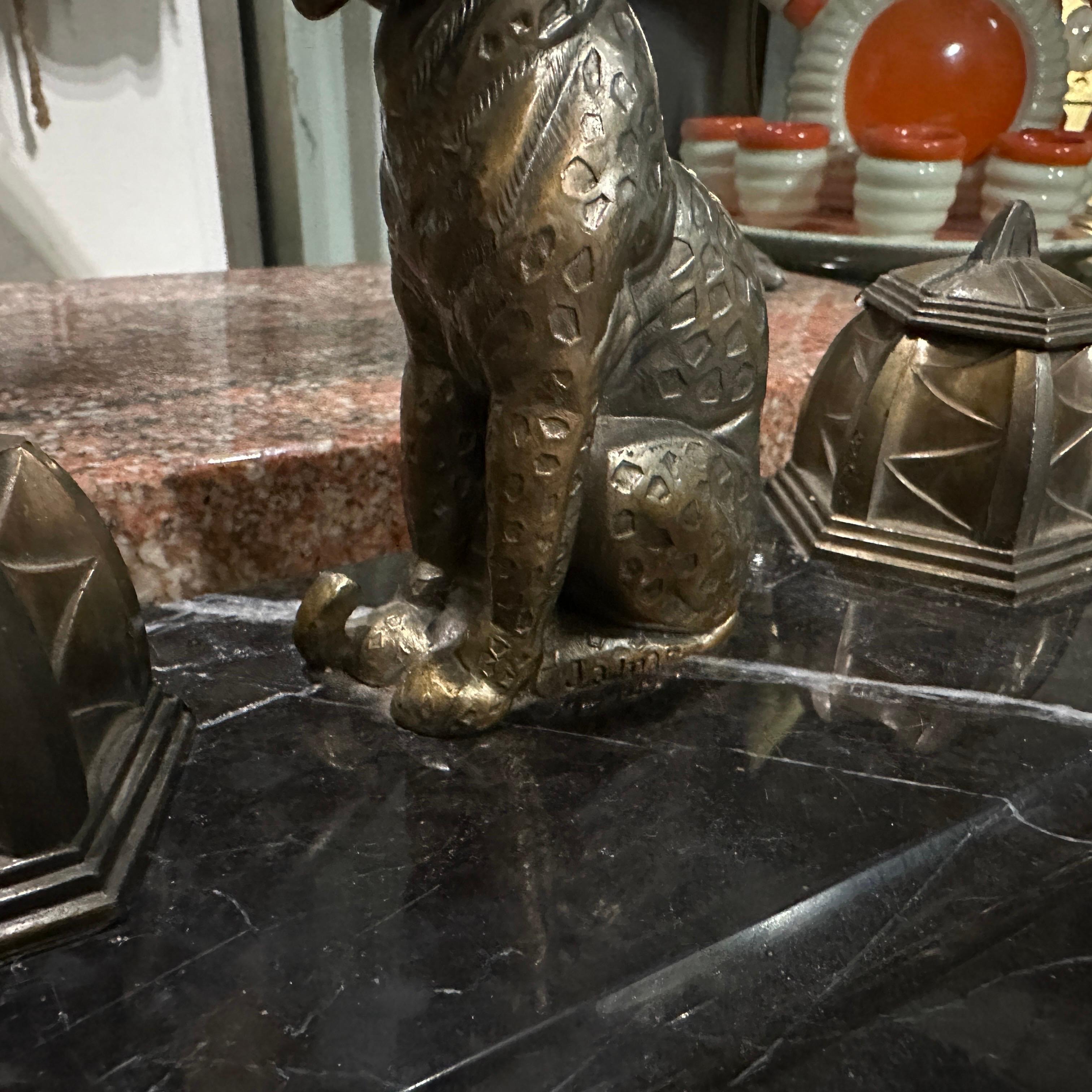 1920s Art Deco Black and White Marble and Metal French Inkwell For Sale 3