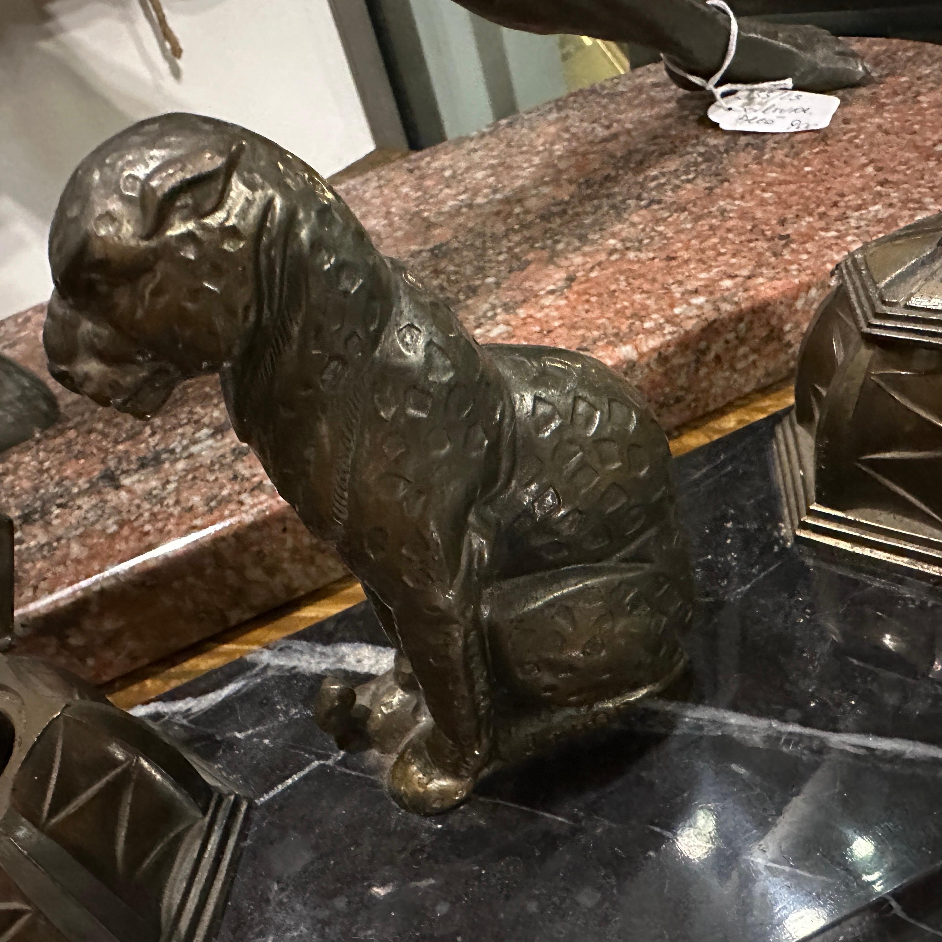 1920s Art Deco Black and White Marble and Metal French Inkwell For Sale 4