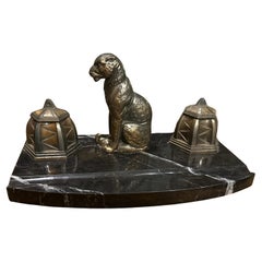 1920er Jahre Art Deco Schwarz und Weiß Marmor und Metall Französisch Tintenfass