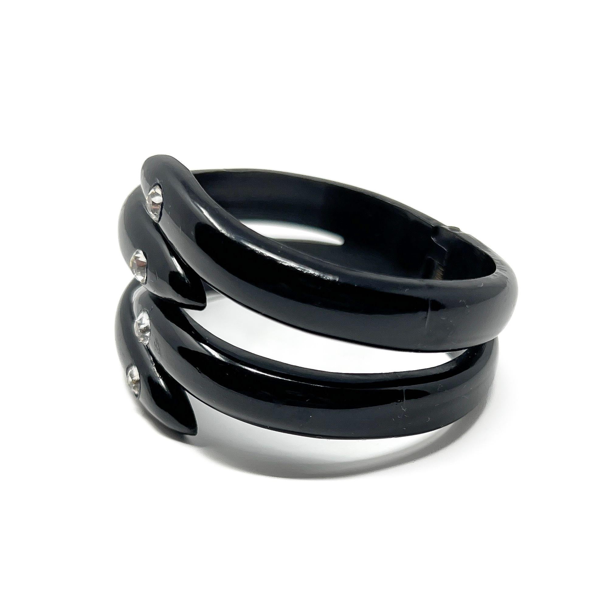 1920er Jahre Art Deco Schwarz Celluloid und Strass Schlangen Vintage Manschette im Zustand „Gut“ im Angebot in Skelmersdale, GB