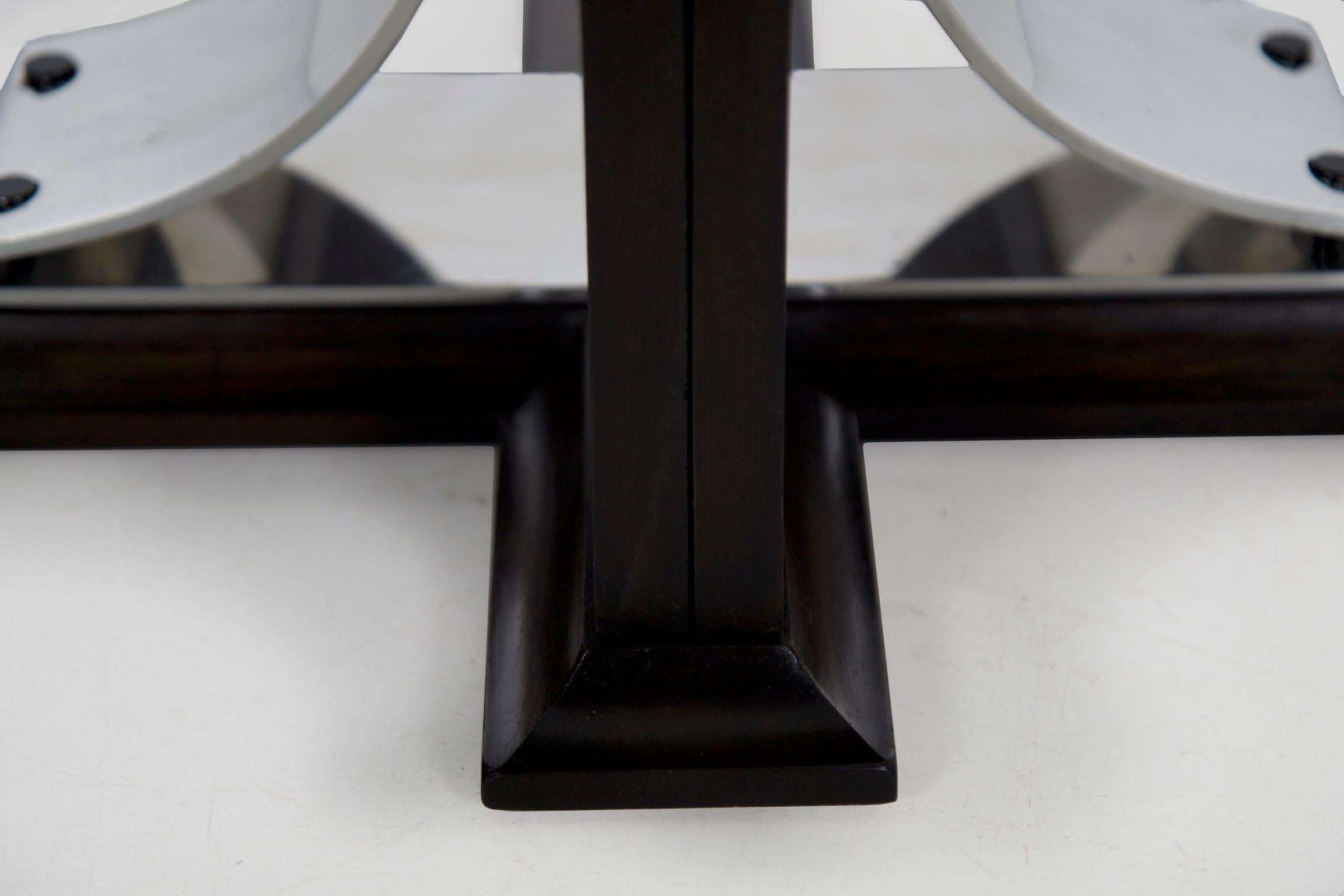 1920s Art Deco Black Ebonized Walnut, Aluminum, and Glass Top Side Table 8