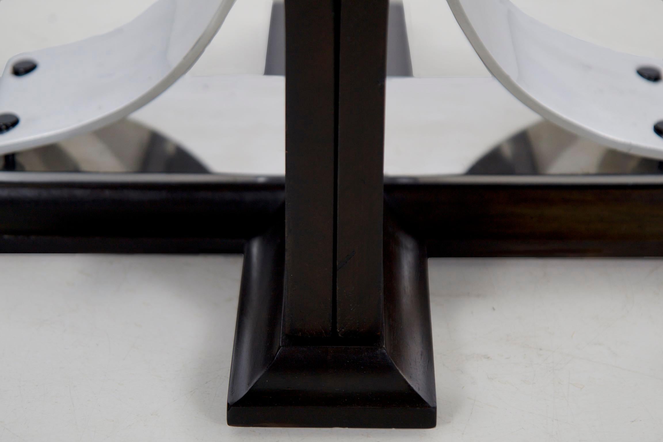 1920s Art Deco Black Ebonized Walnut, Aluminum, and Glass Top Side Table 1