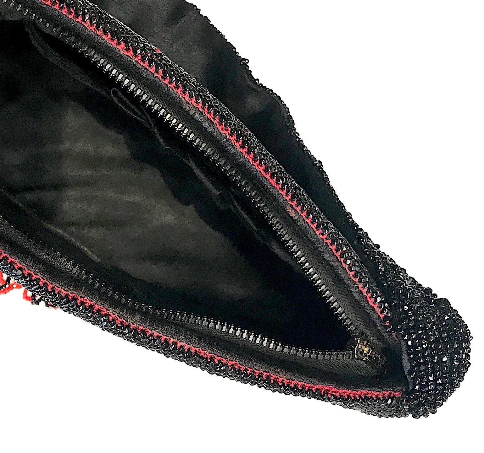 1920s Art Deco Black & Red Bead Flapper Handbag 10