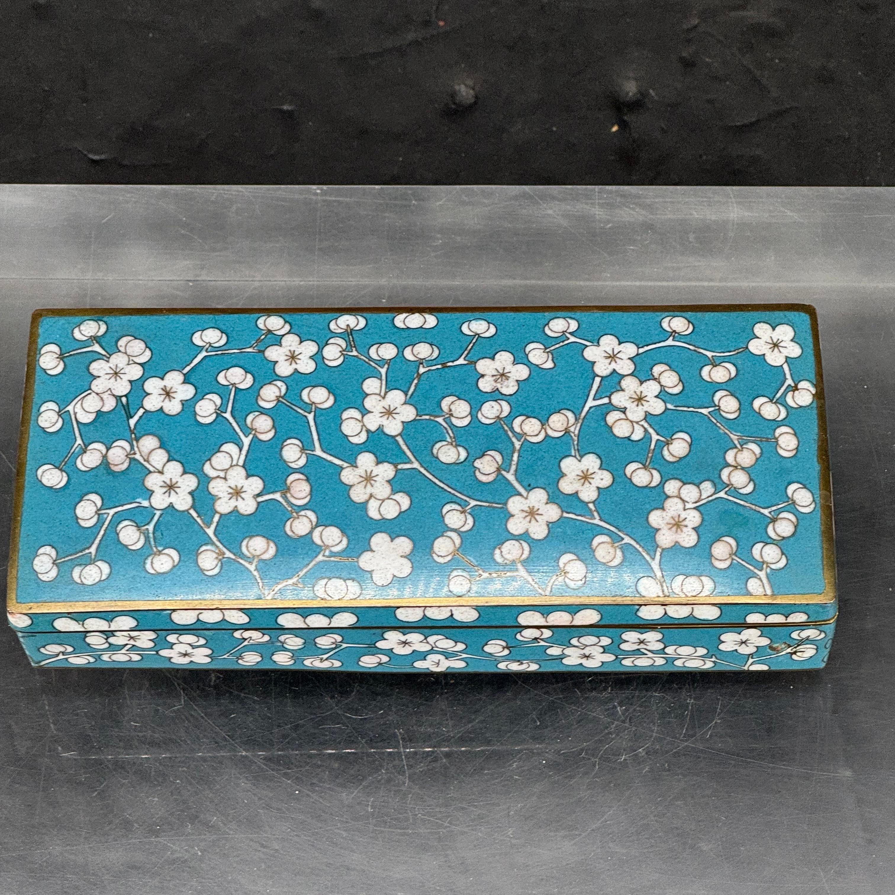 1920’s Art Deco Blue Cloisonné Cherry Blossom Box Rectangular 3