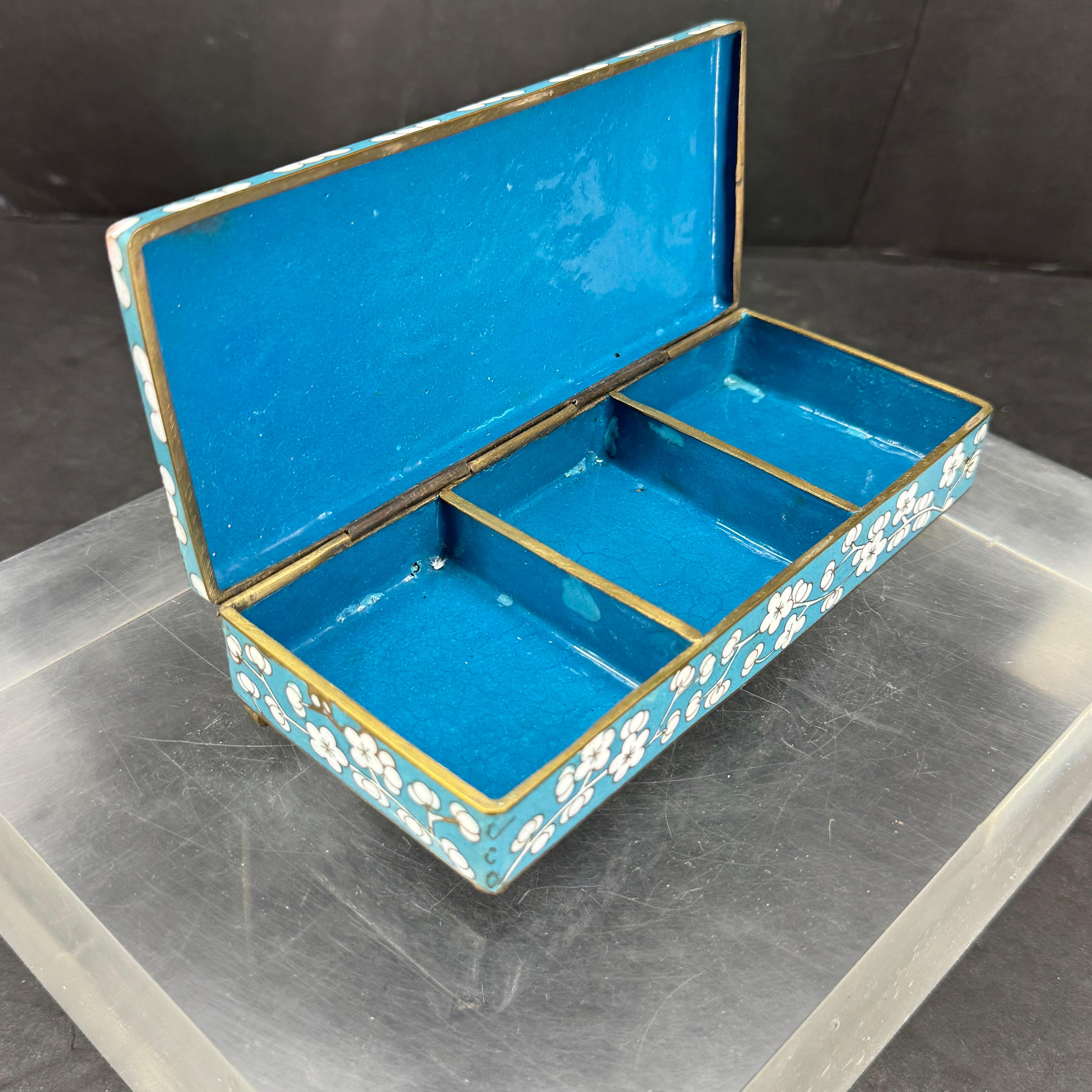 1920’s Art Deco Blue Cloisonné Cherry Blossom Box Rectangular 4