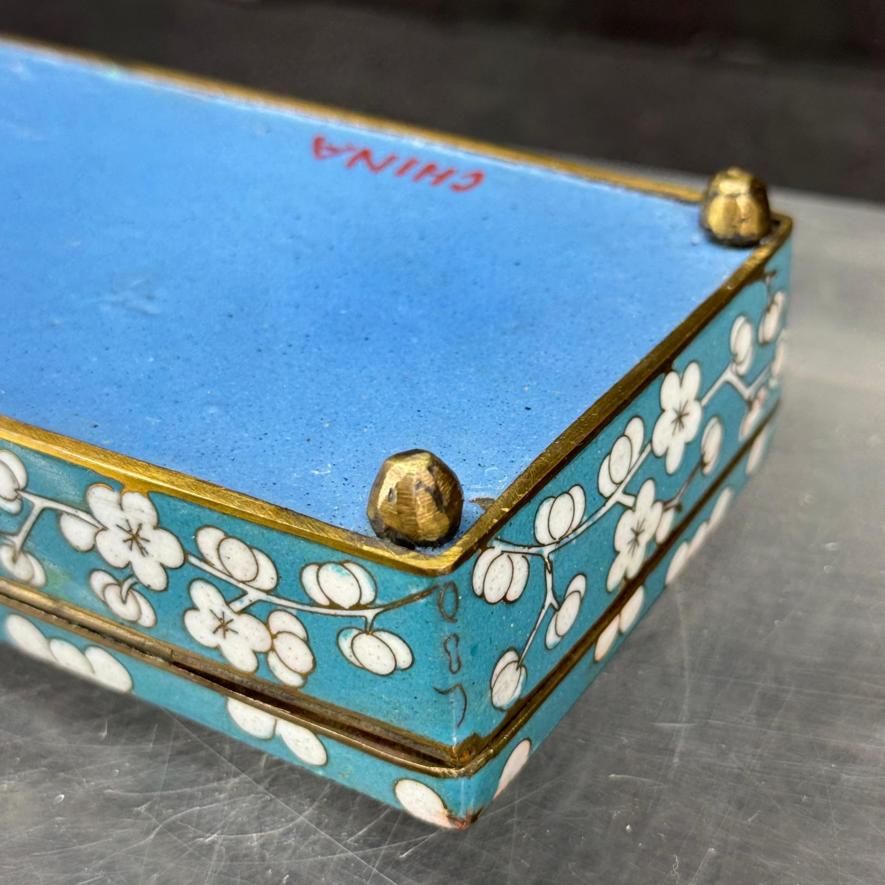 1920’s Art Deco Blue Cloisonné Cherry Blossom Box Rectangular 5