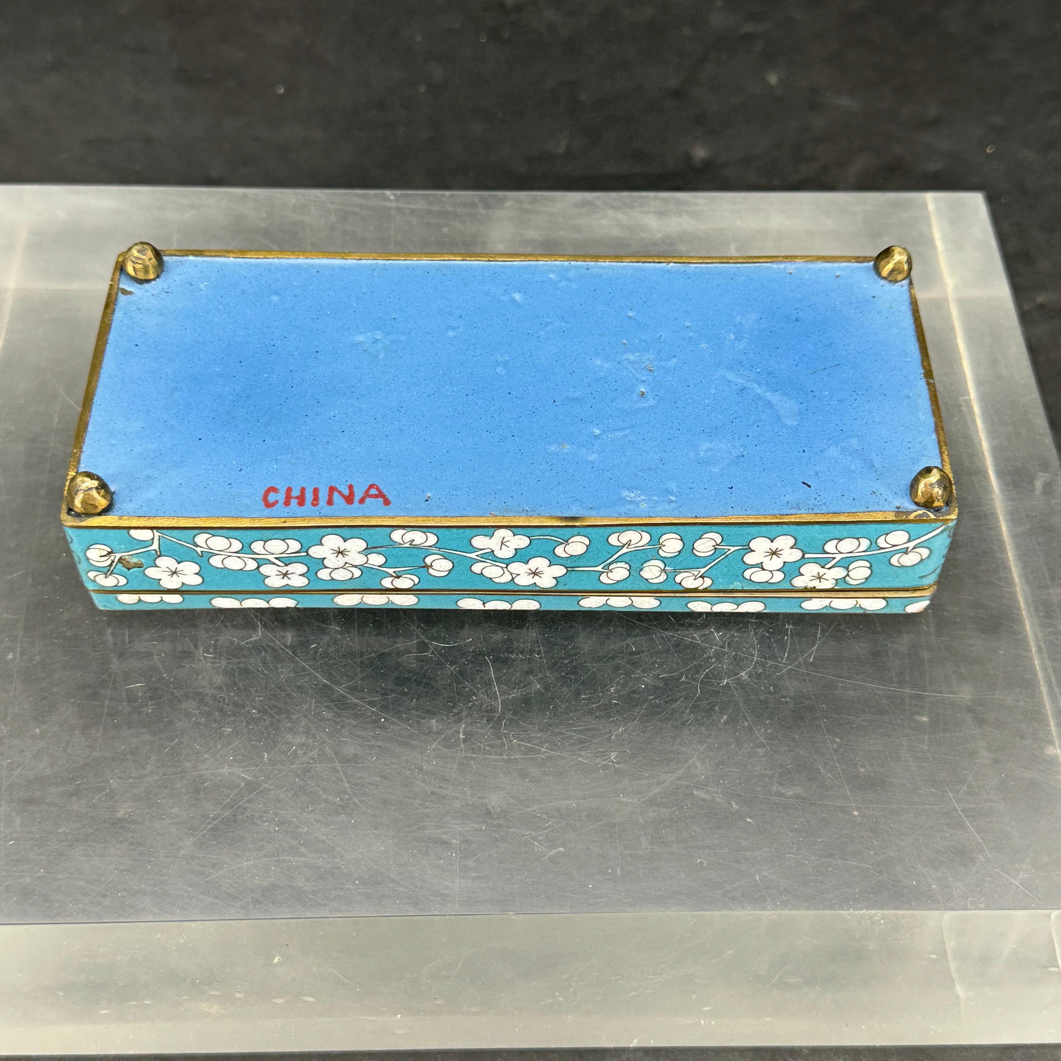 1920’s Art Deco Blue Cloisonné Cherry Blossom Box Rectangular 6