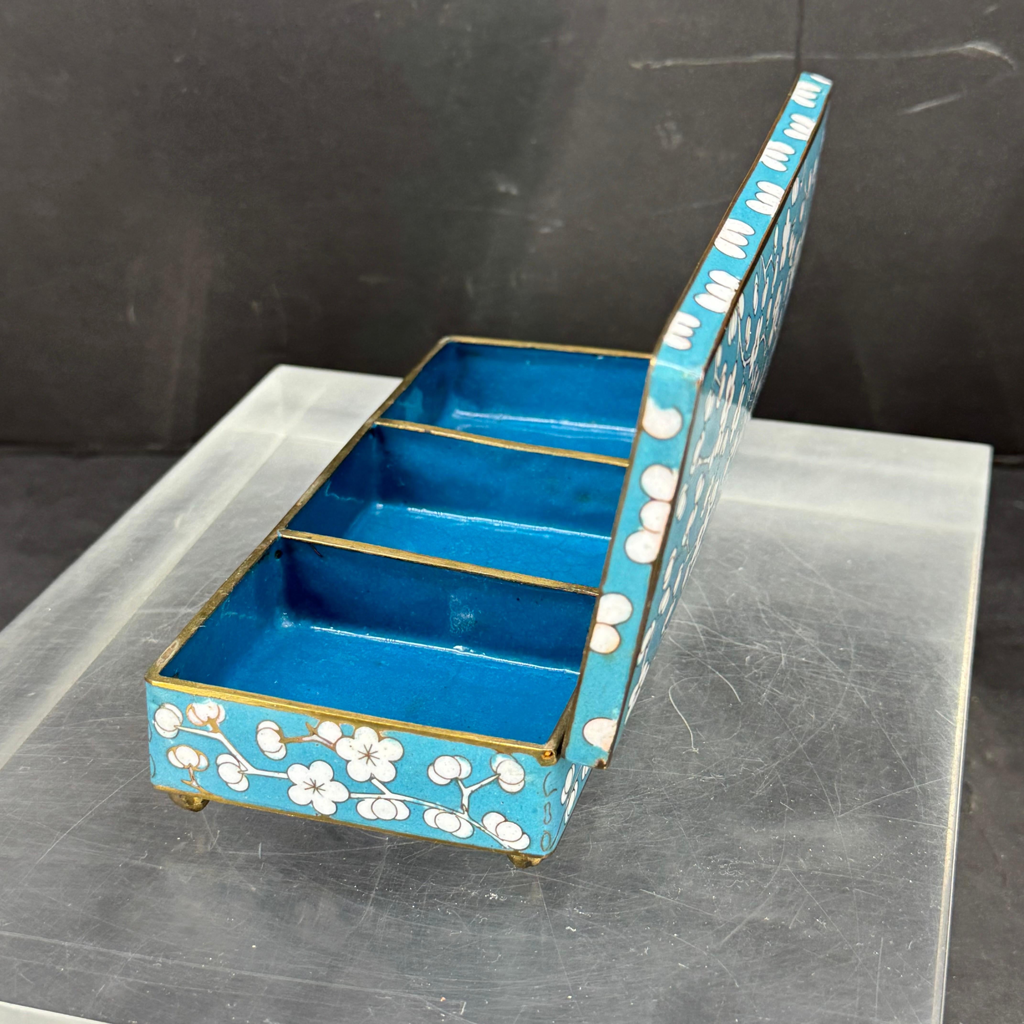 Cloissoné 1920’s Art Deco Blue Cloisonné Cherry Blossom Box Rectangular