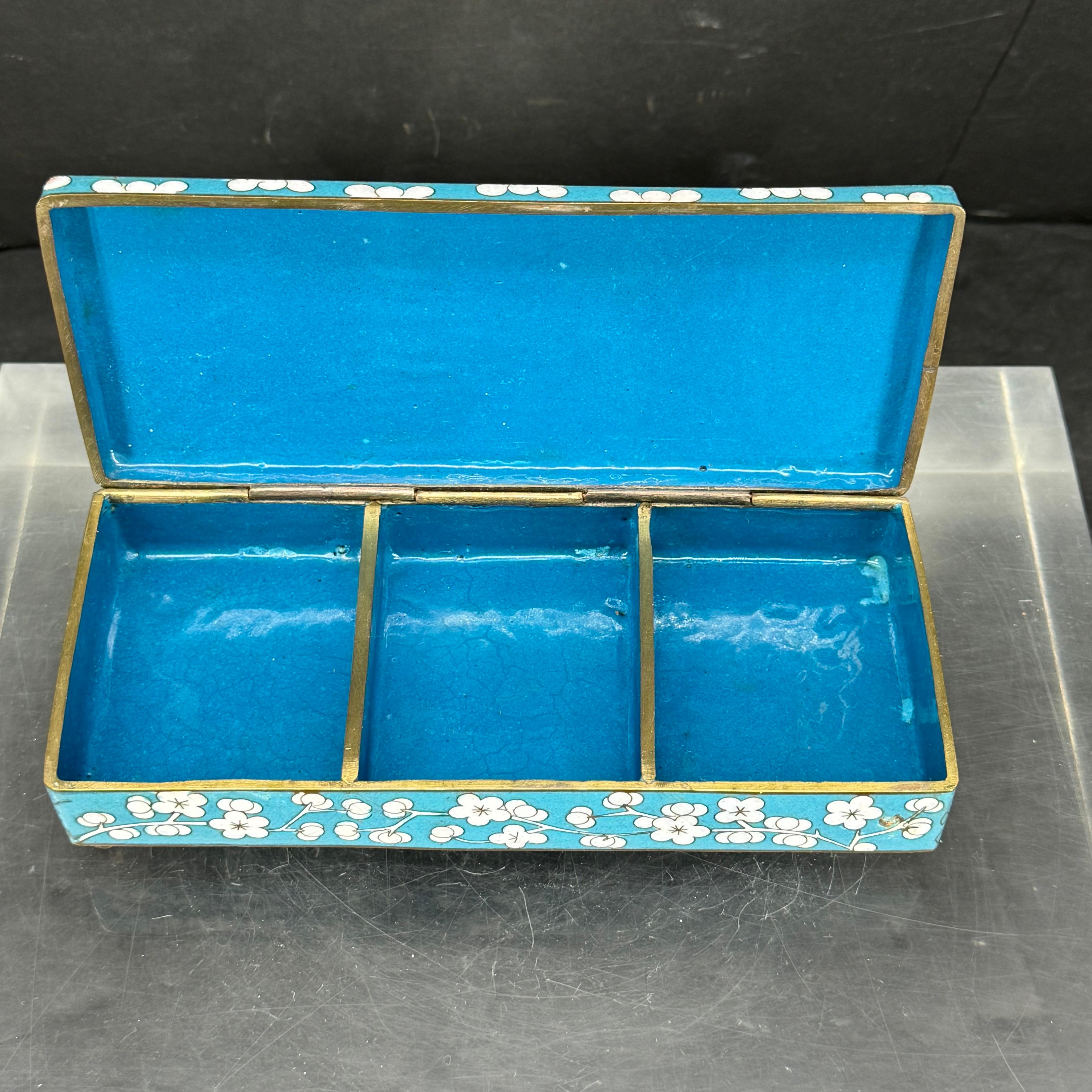 20th Century 1920’s Art Deco Blue Cloisonné Cherry Blossom Box Rectangular