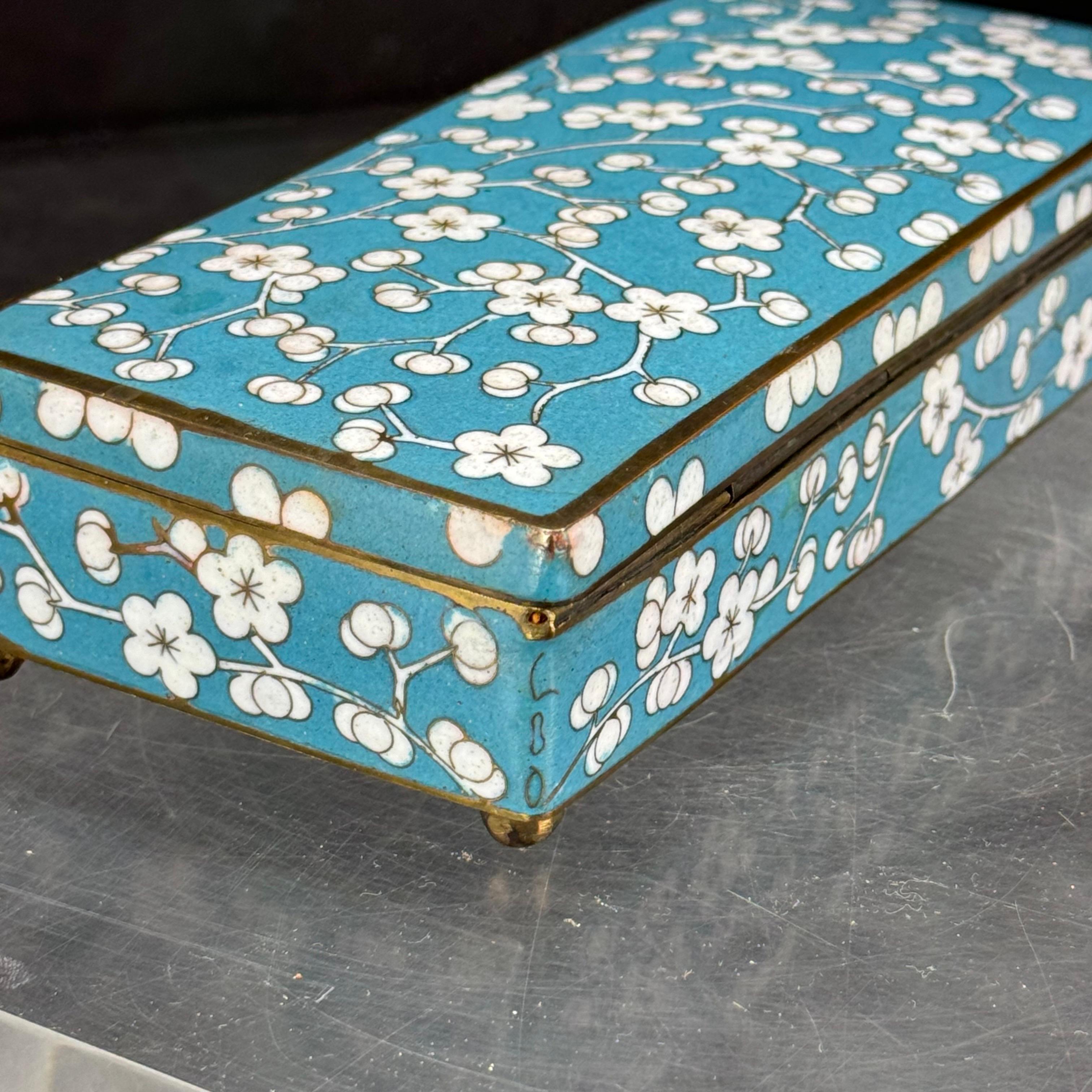 1920’s Art Deco Blue Cloisonné Cherry Blossom Box Rectangular 2