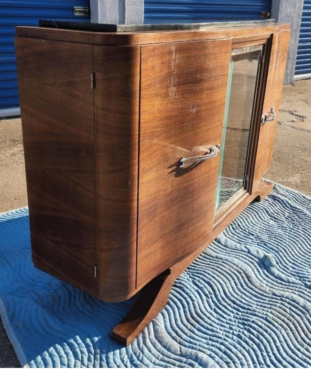 1920s Art Deco Bookmatched Rosewood and Marble Sideboard In Good Condition For Sale In Waxahachie, TX