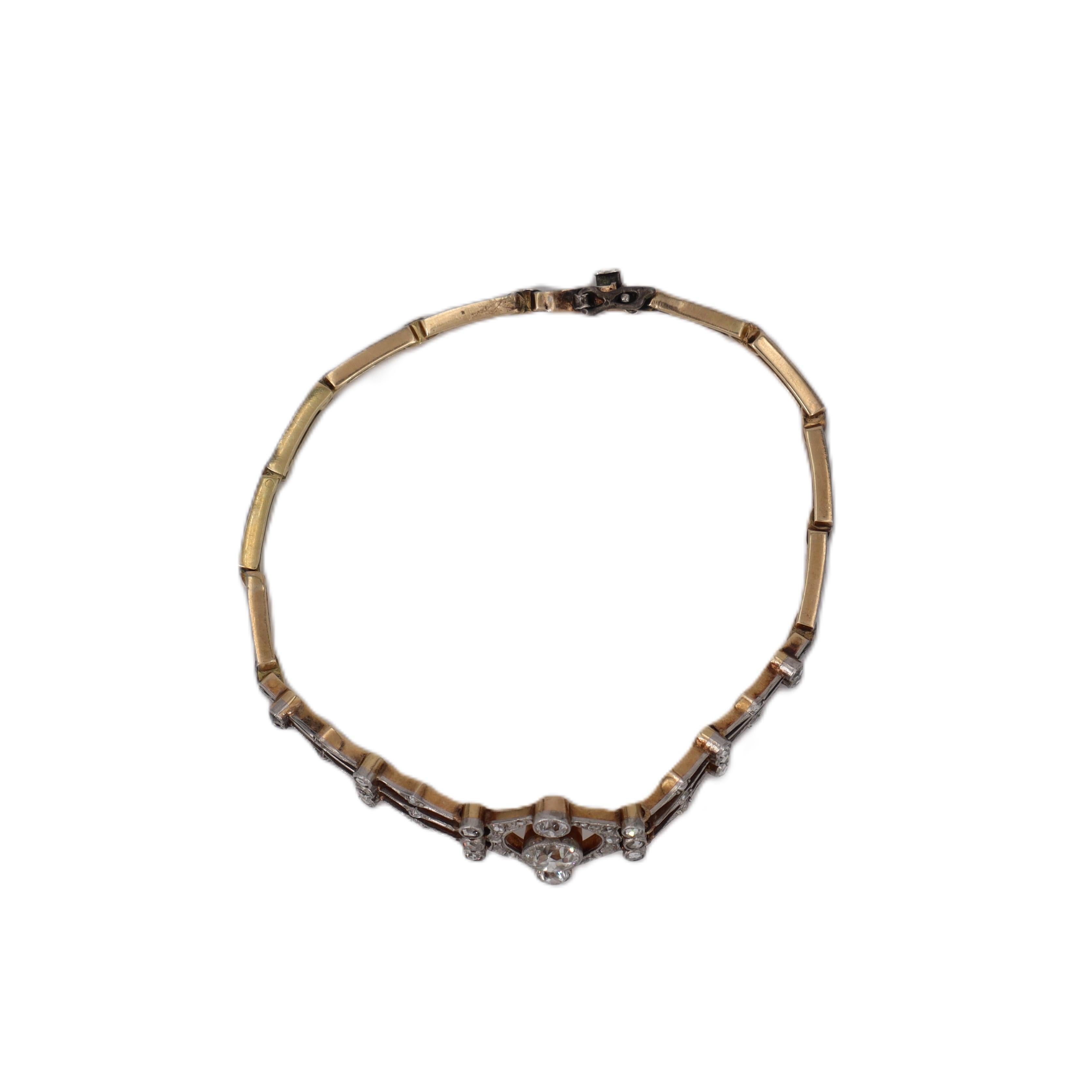 1920's Art Deco Bracelet in 18k Gold & platinum with Diamonds For Sale 5