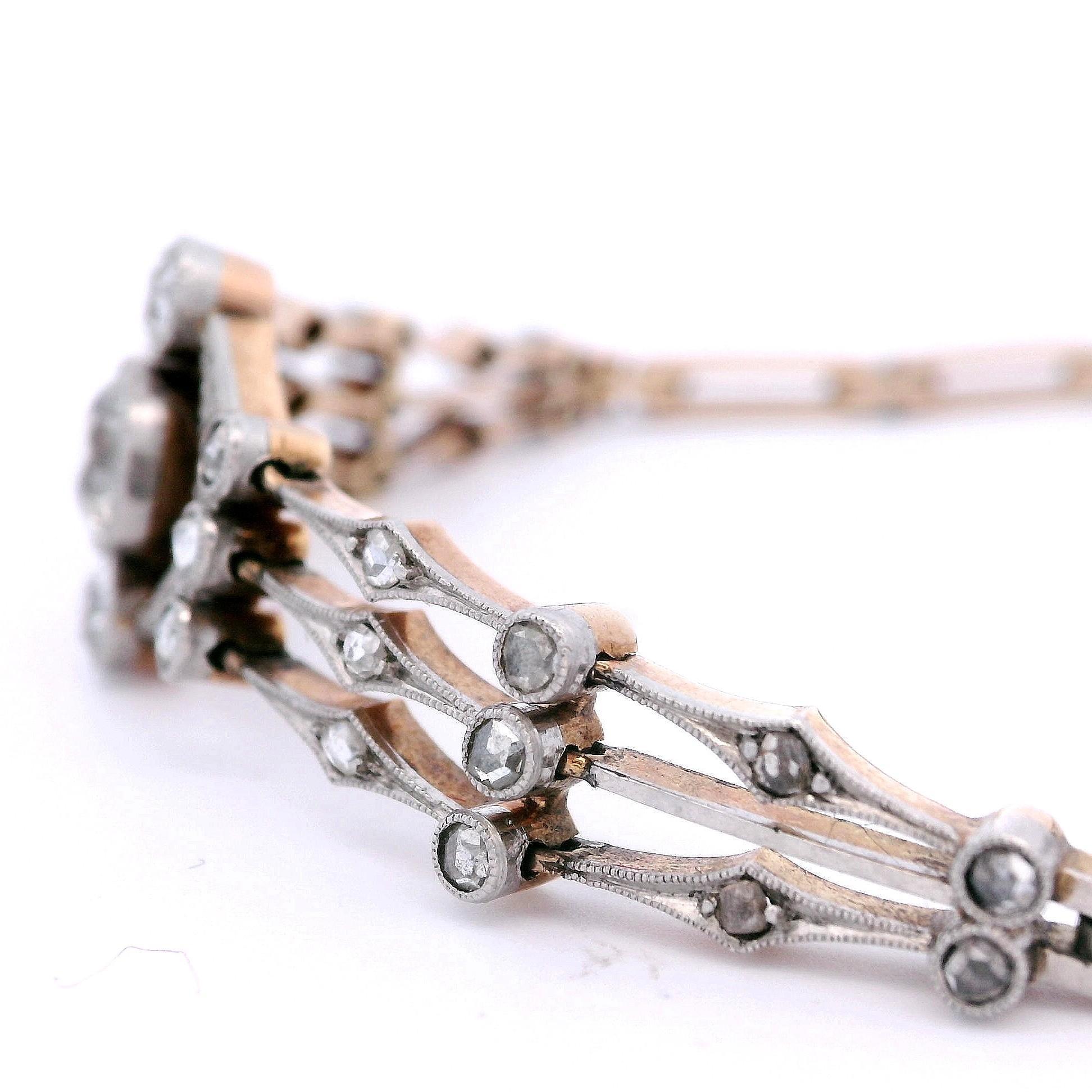 Women's or Men's 1920's Art Deco Bracelet in 18k Gold & platinum with Diamonds For Sale