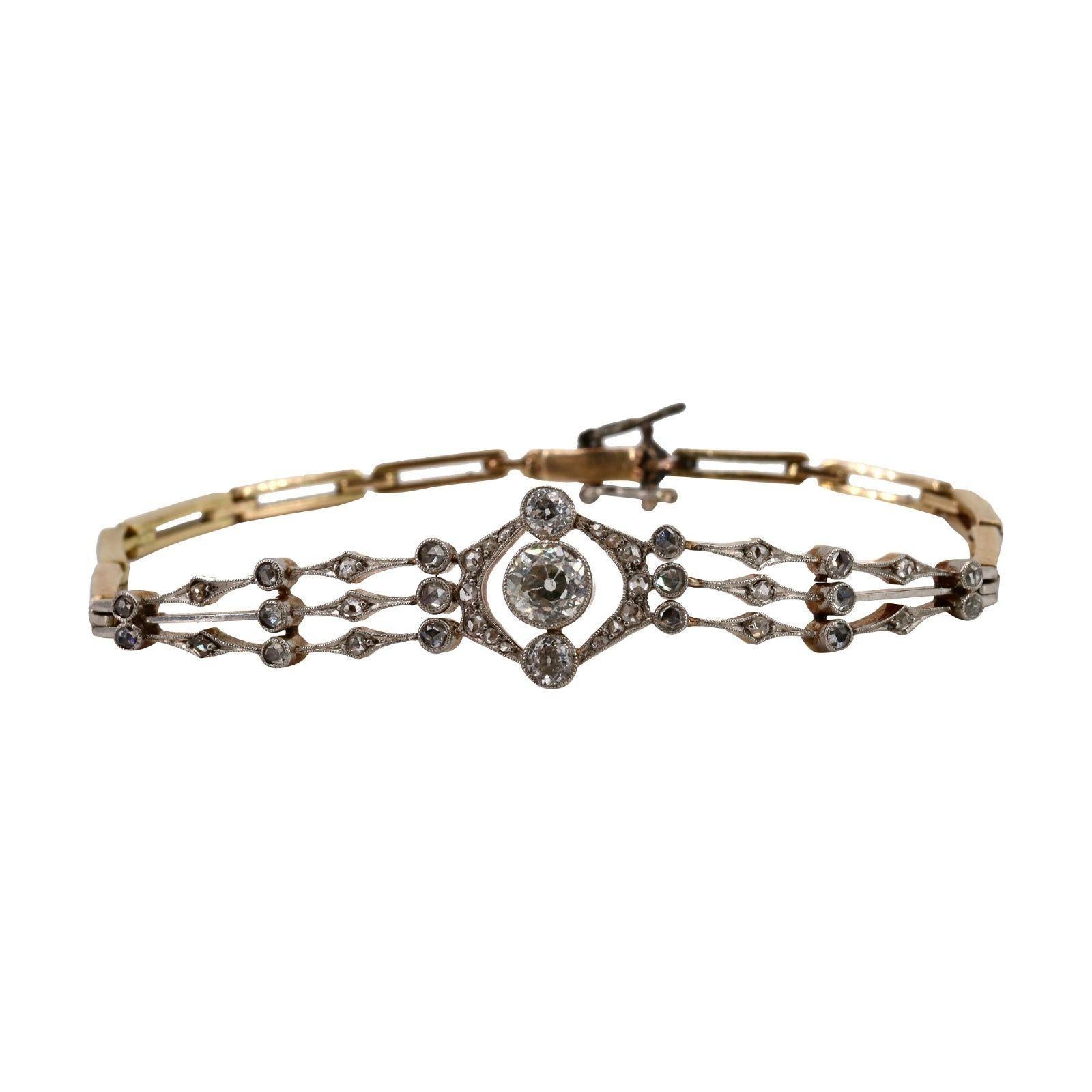 1920's Art Deco Bracelet in 18k Gold & platinum with Diamonds For Sale 2
