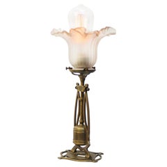 Lampada da tavolo in vetro e ottone Art Deco degli anni '20