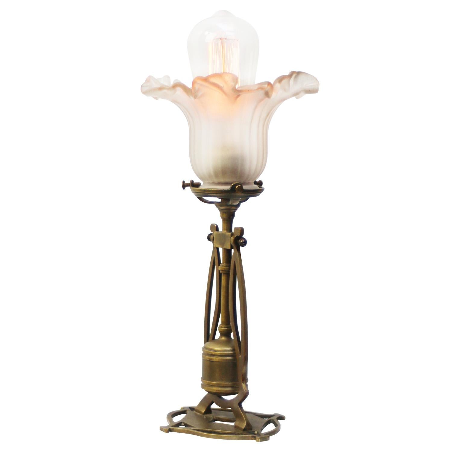 1920s Art Deco Brass Glass Table Desk Lamp