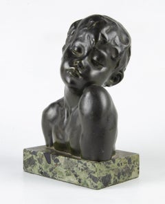 Buste d'un jeune homme en bronze et marbre Art Déco des années 1920 par A. Gennarelli, France