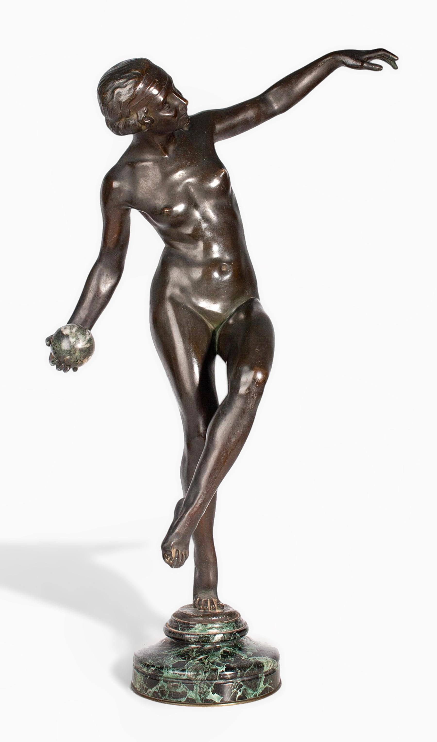 Sculpture en bronze Art Déco des années 1920, Ball and Ball, par Lucien Charles Alliot, France 2