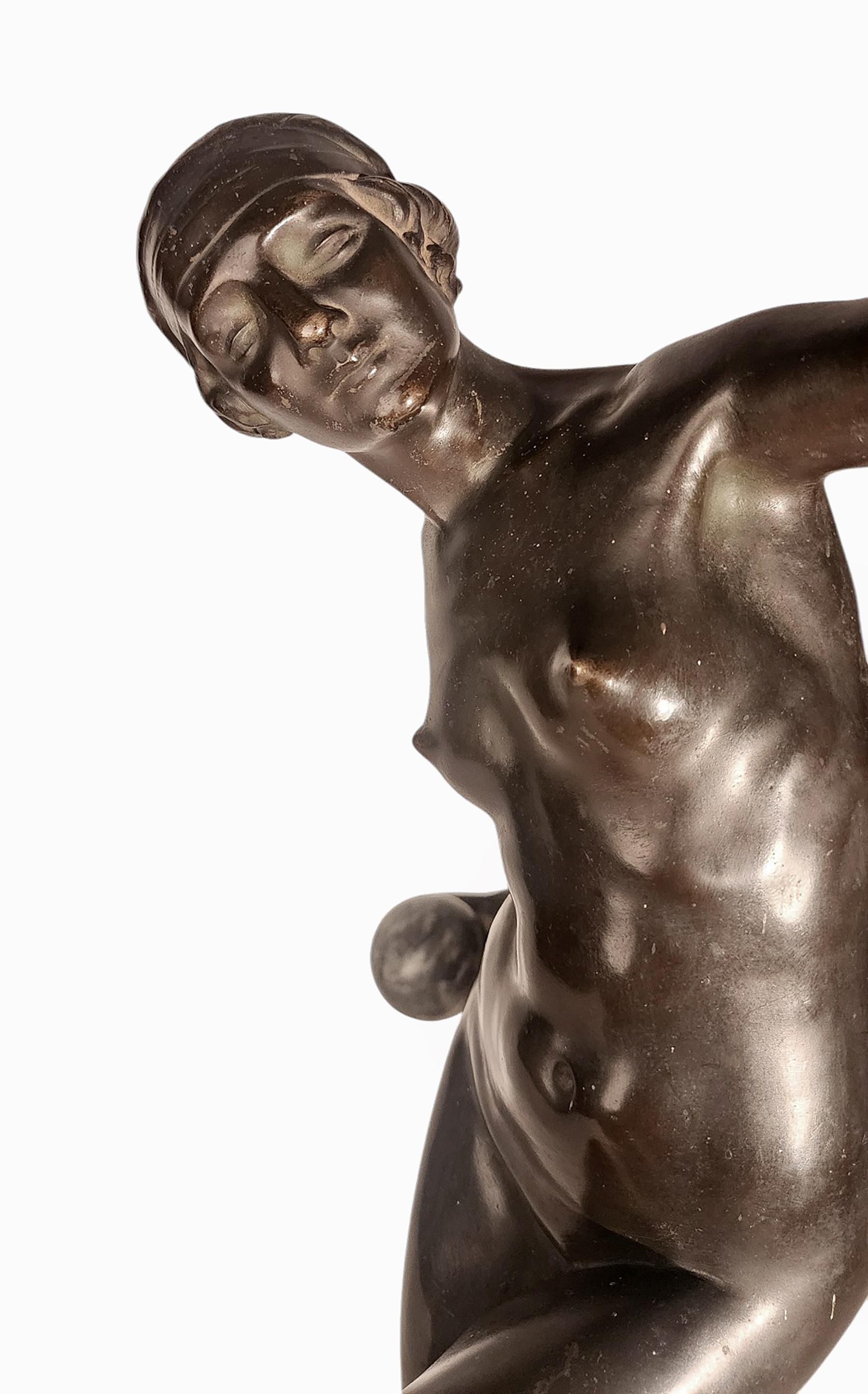 Sculpture en bronze Art Déco des années 1920, Ball and Ball, par Lucien Charles Alliot, France 3