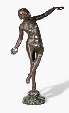 1920s Art Déco Bronze Ball Dancer Sculpture by Lucien Charles Alliot, France