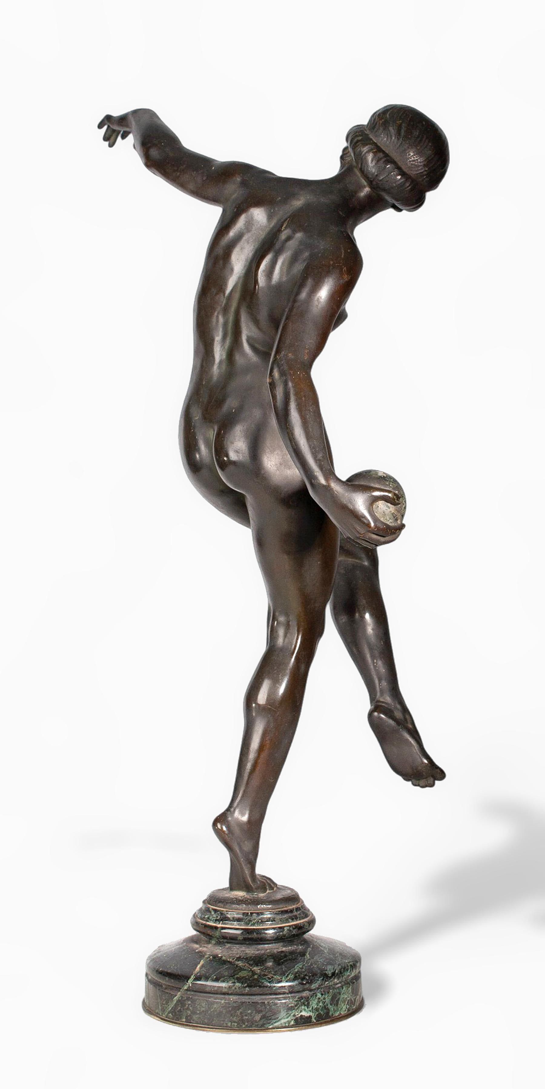 Sculpture en bronze Art Déco des années 1920, Ball and Ball, par Lucien Charles Alliot, France Bon état à North Miami, FL