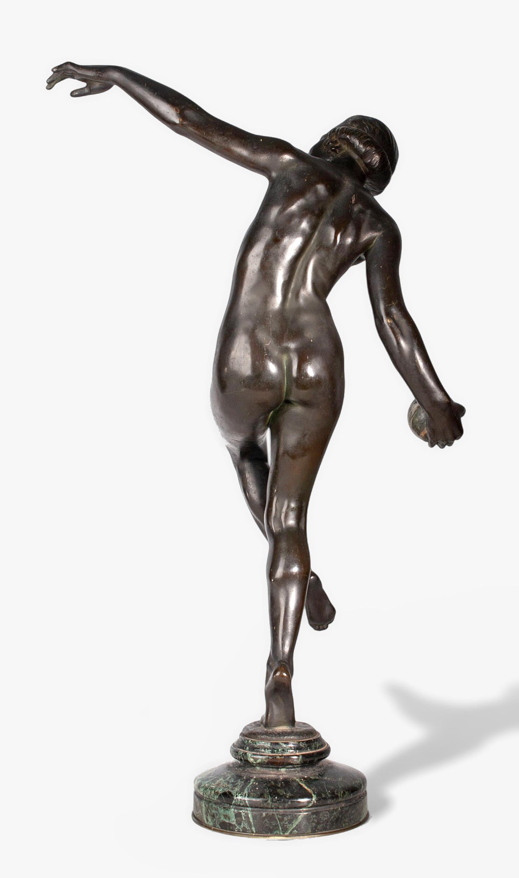 Sculpture en bronze Art Déco des années 1920, Ball and Ball, par Lucien Charles Alliot, France 1