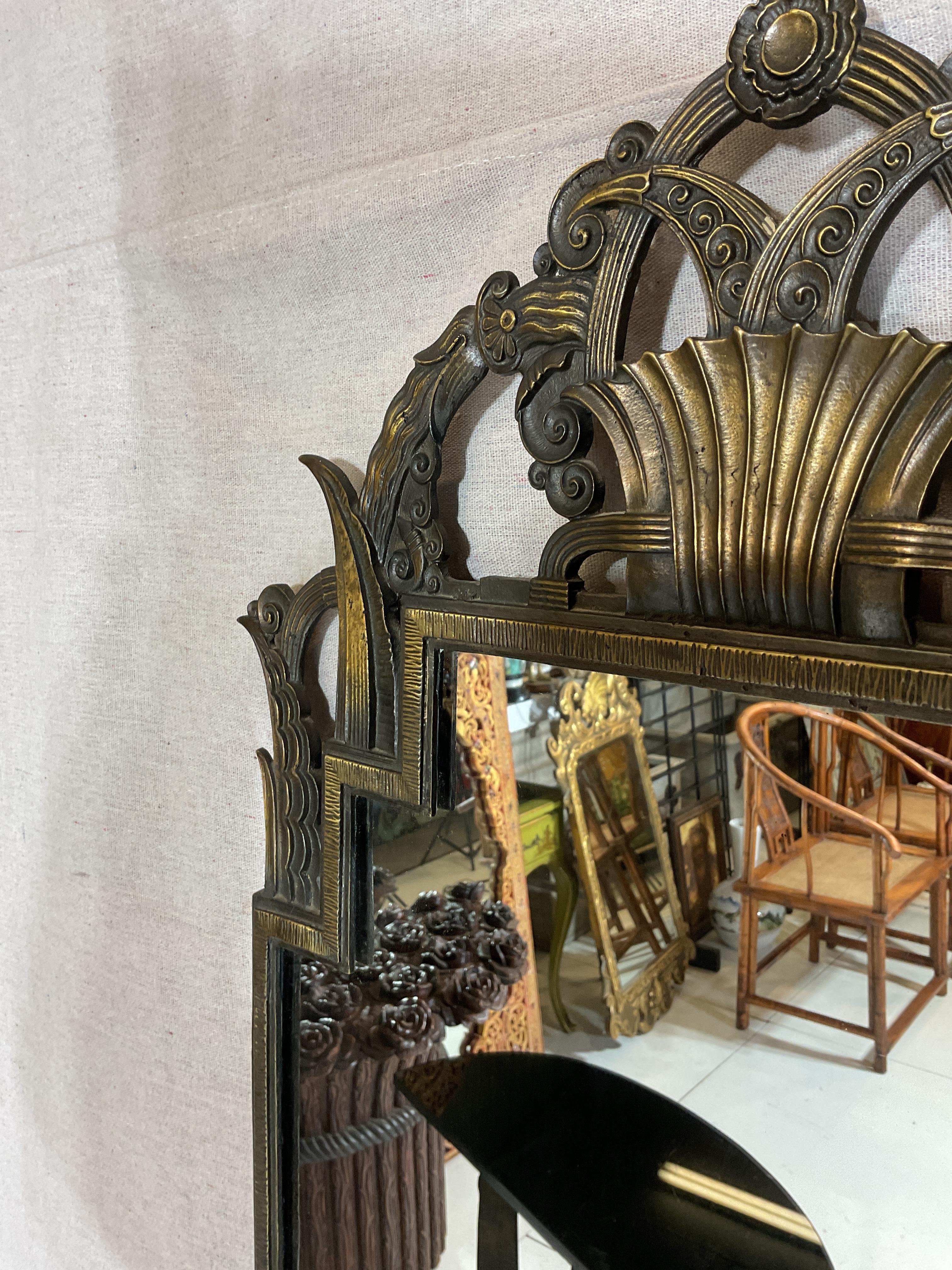 American 1920s Art Deco Bronze Console and Mirror Set by La Salle Iron Works For Sale