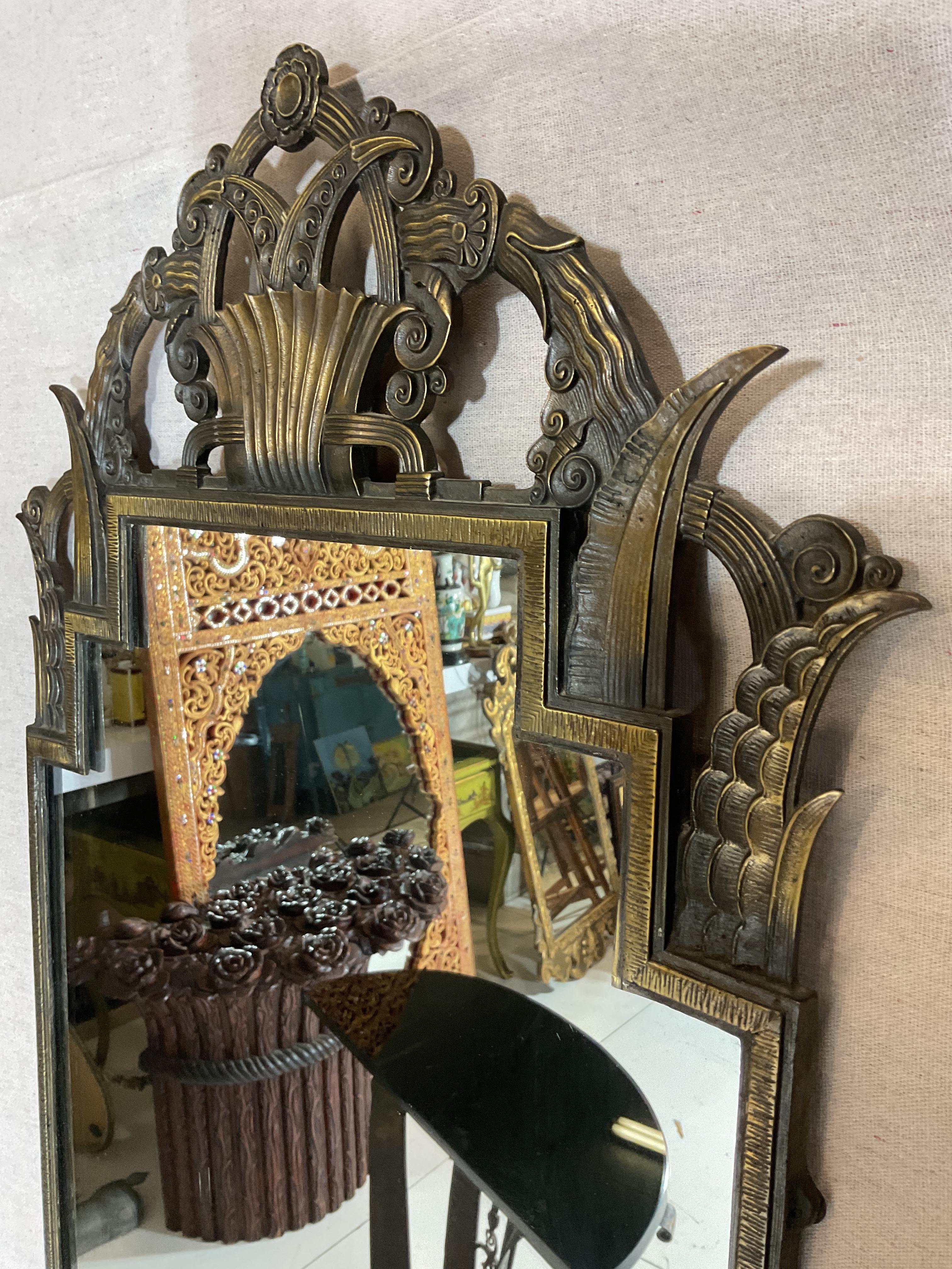 1920s Art Deco Bronze Console and Mirror Set by La Salle Iron Works In Good Condition For Sale In Augusta, GA