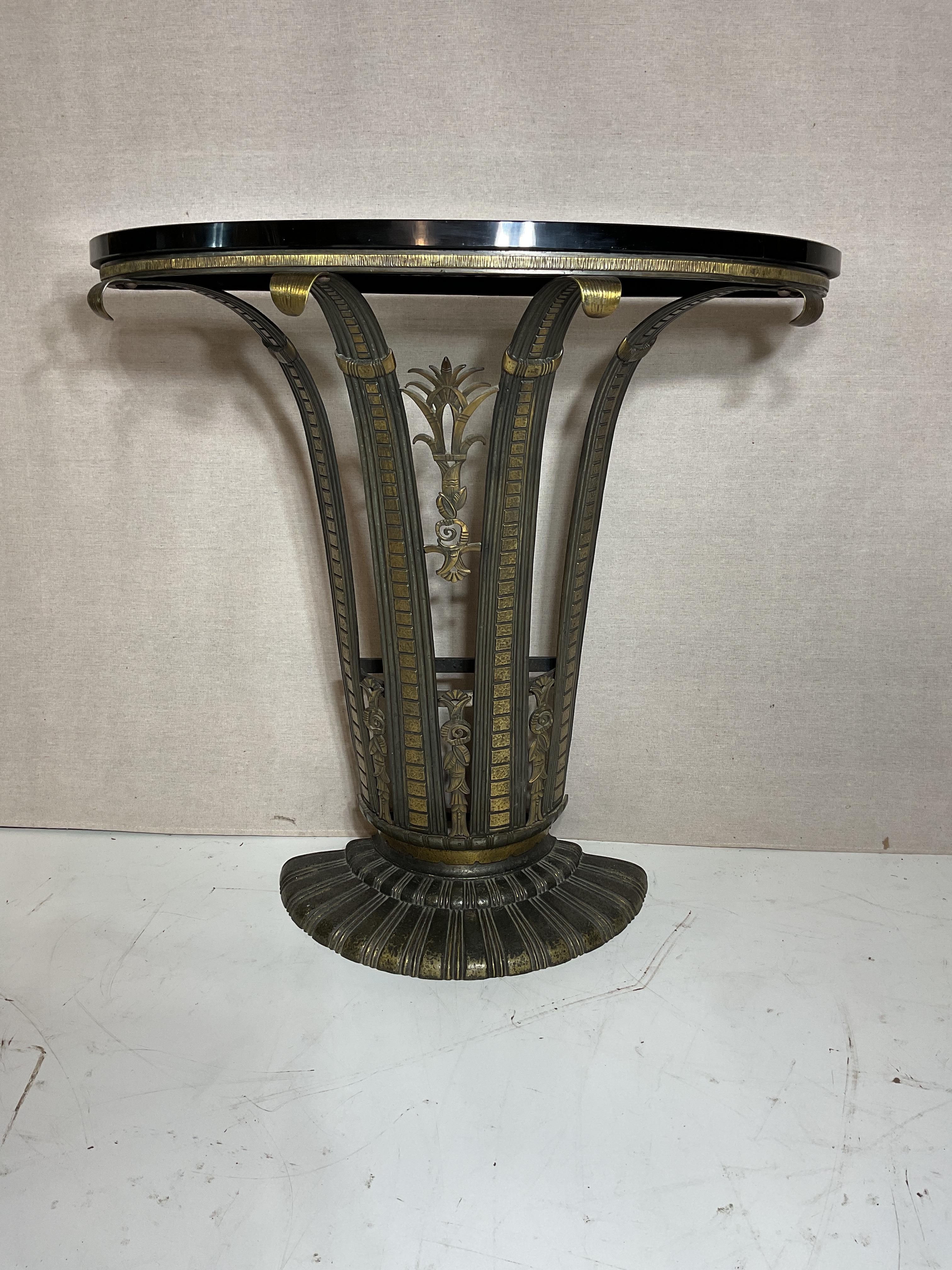 Early 20th Century 1920s Art Deco Bronze Console and Mirror Set by La Salle Iron Works For Sale