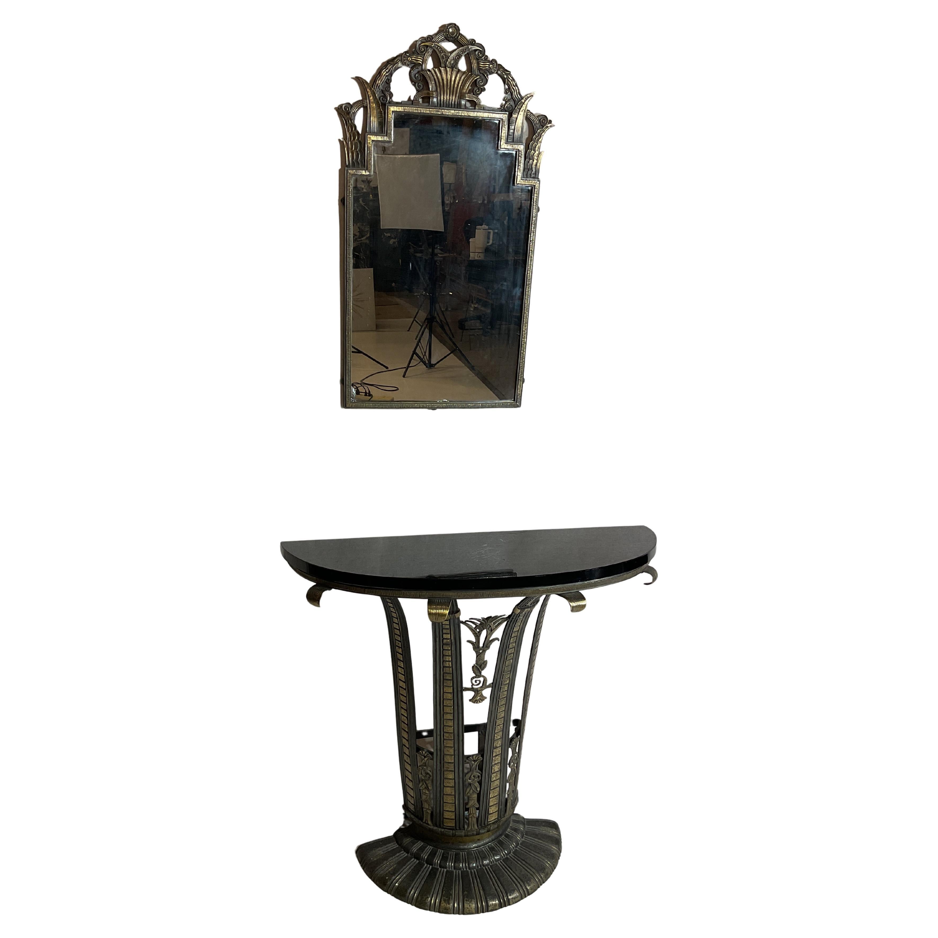 1920s Art Deco Bronze Console and Mirror Set by La Salle Iron Works For Sale 4