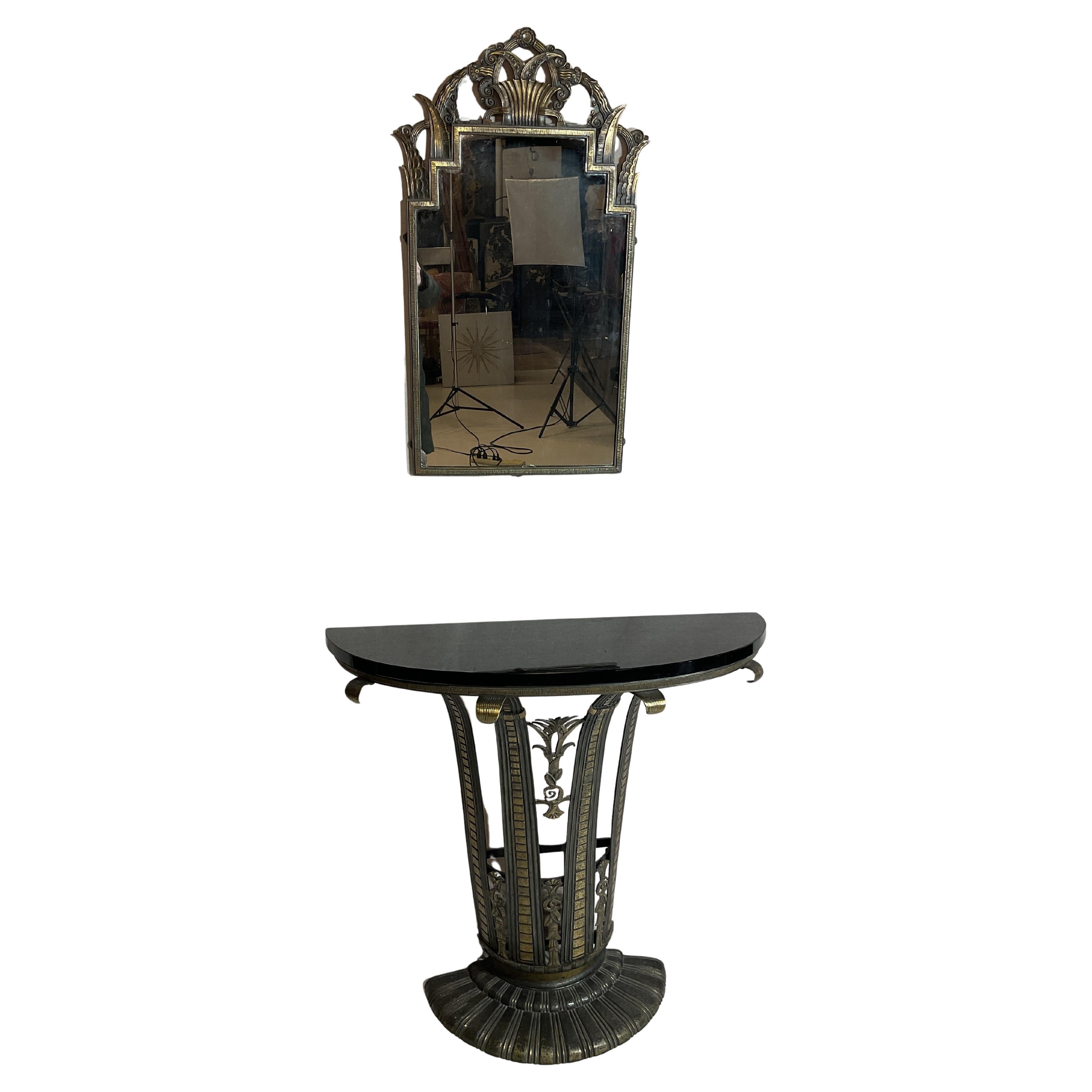 1920s Art Deco Bronze Console and Mirror Set by La Salle Iron Works For Sale