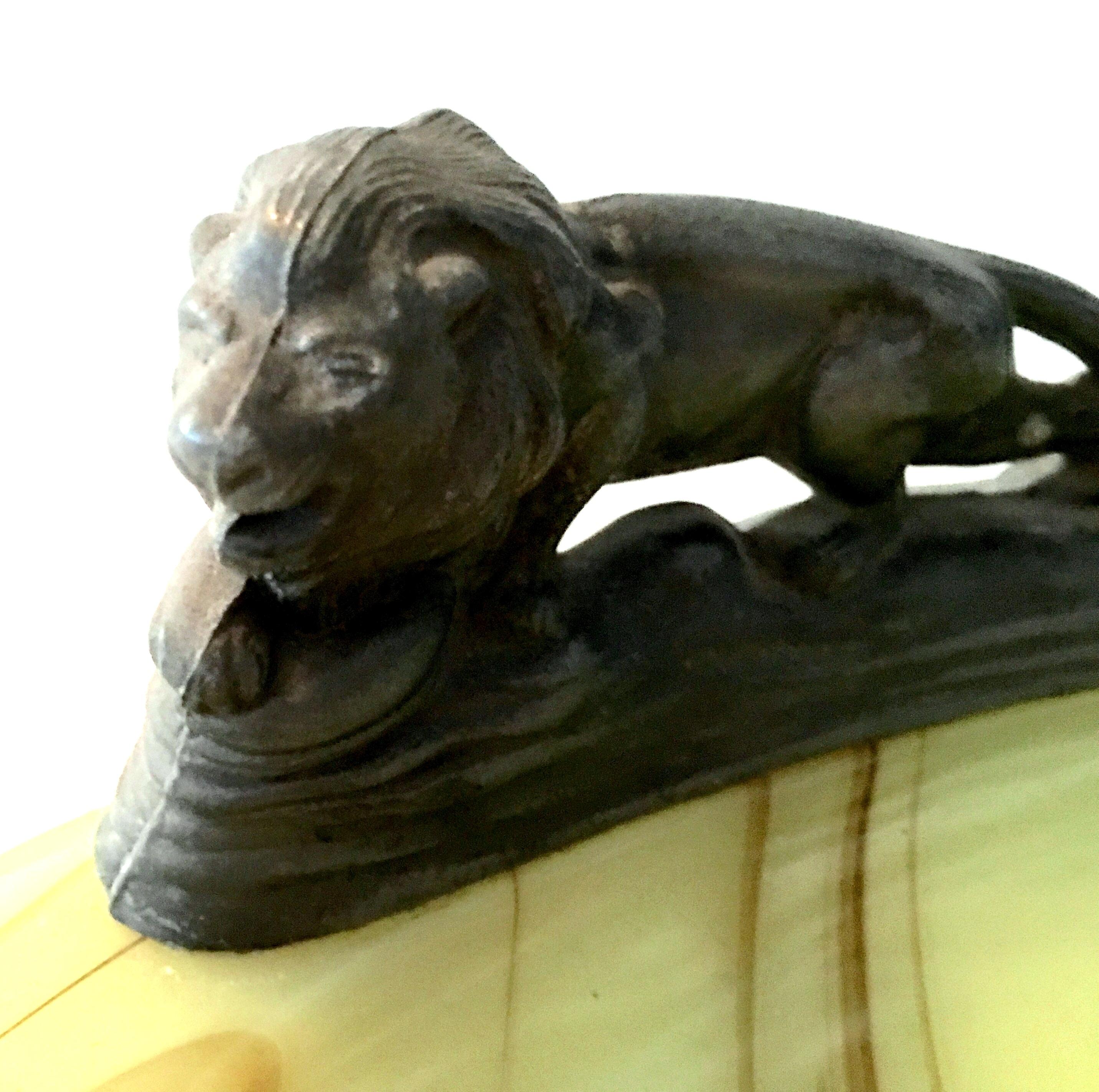 1920'S Art Deco Bronze Lion On Onyx Sculpture 2