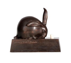 1920s Art Déco Bronze Rabbit Bell Ring by E.M. Sandoz for Susse Frères, France