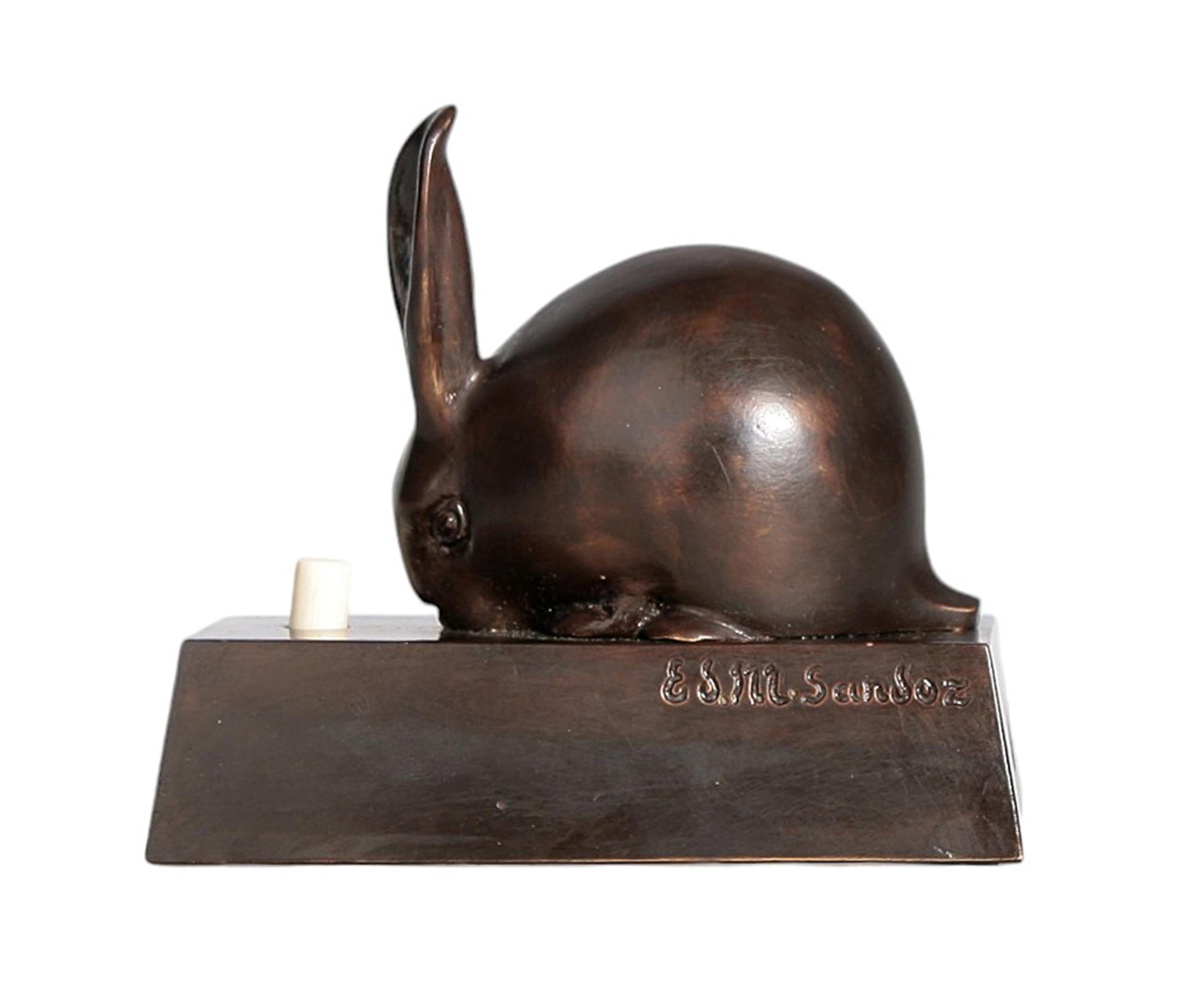French 1920s Art Déco Bronze Rabbit Bell Ring by E.M. Sandoz for Susse Frères, France For Sale