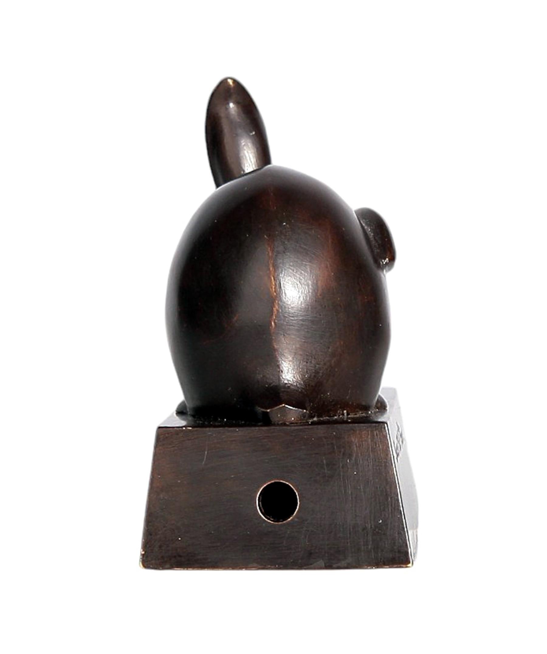 Cast 1920s Art Déco Bronze Rabbit Bell Ring by E.M. Sandoz for Susse Frères, France For Sale