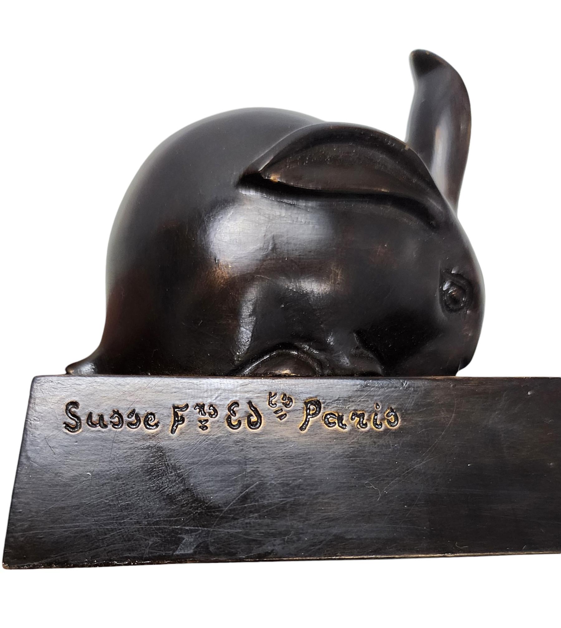 Early 20th Century 1920s Art Déco Bronze Rabbit Bell Ring by E.M. Sandoz for Susse Frères, France For Sale