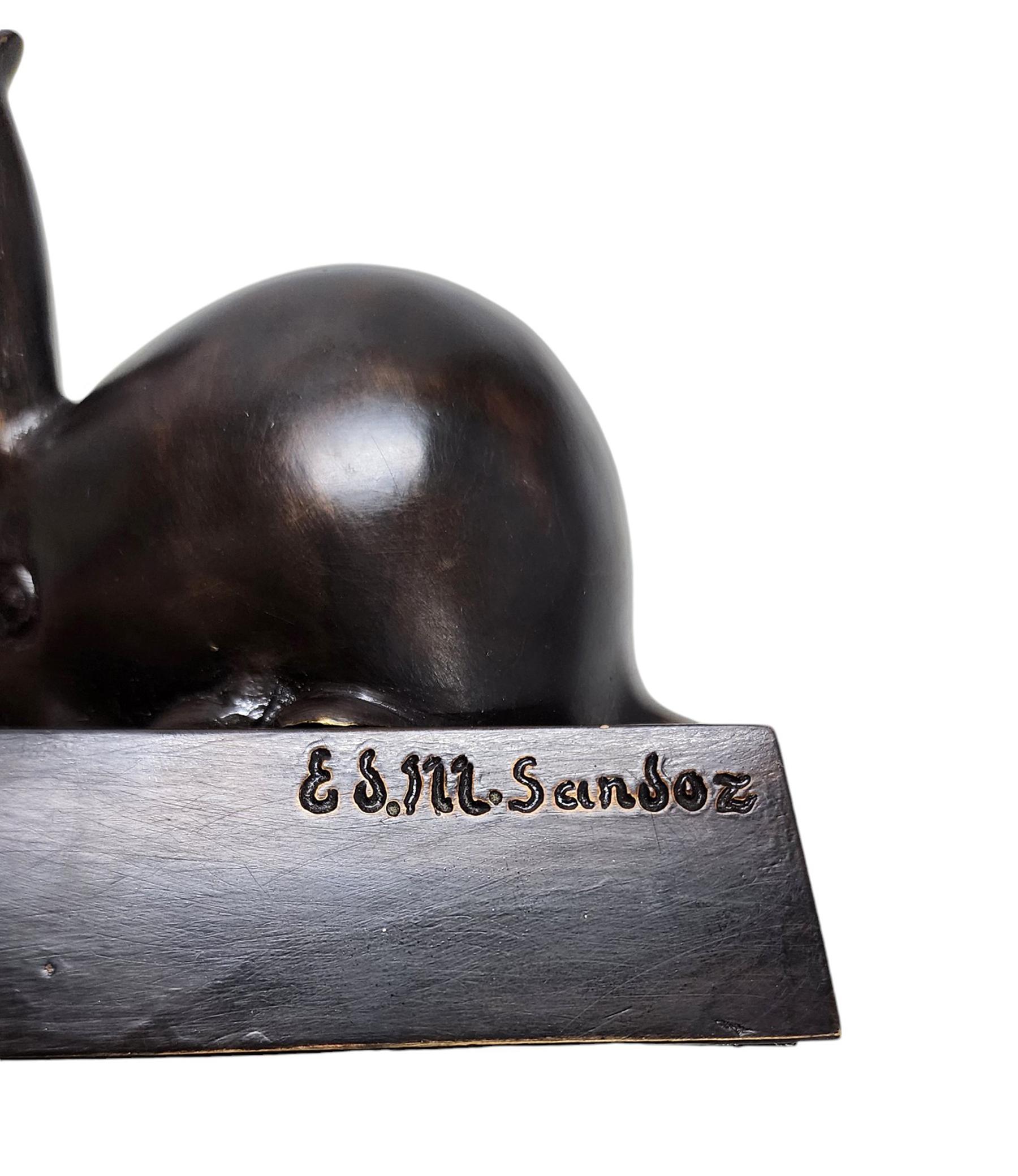 Metal 1920s Art Déco Bronze Rabbit Bell Ring by E.M. Sandoz for Susse Frères, France For Sale