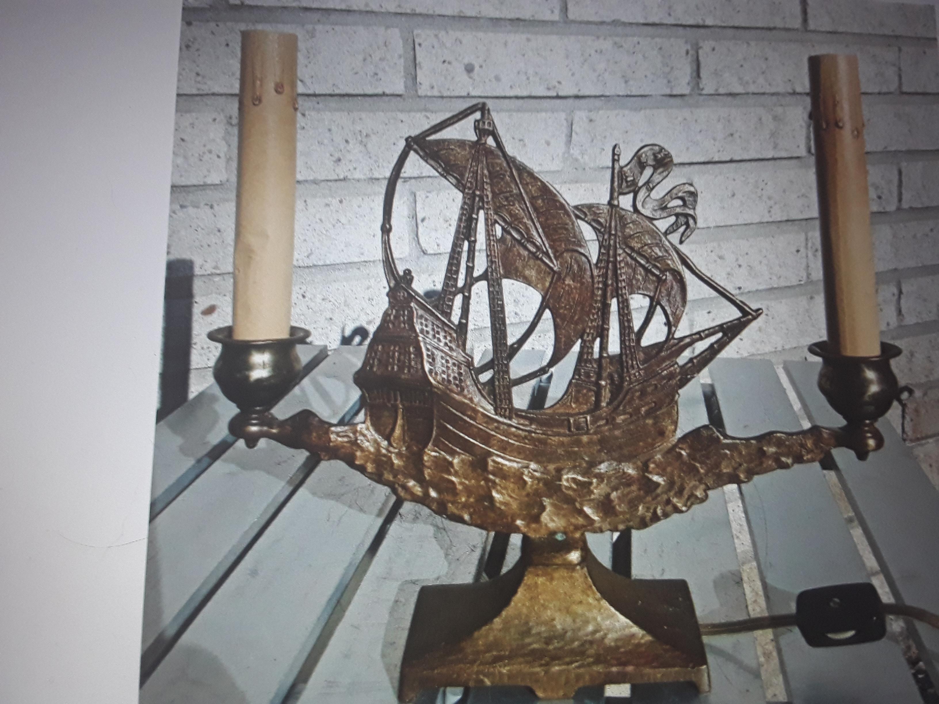 Beautiful 1920's French Art Deco Bronze Sailing Ship/ Boat Table Lamp. Oscar Bach era. Highly detailed and marked.
