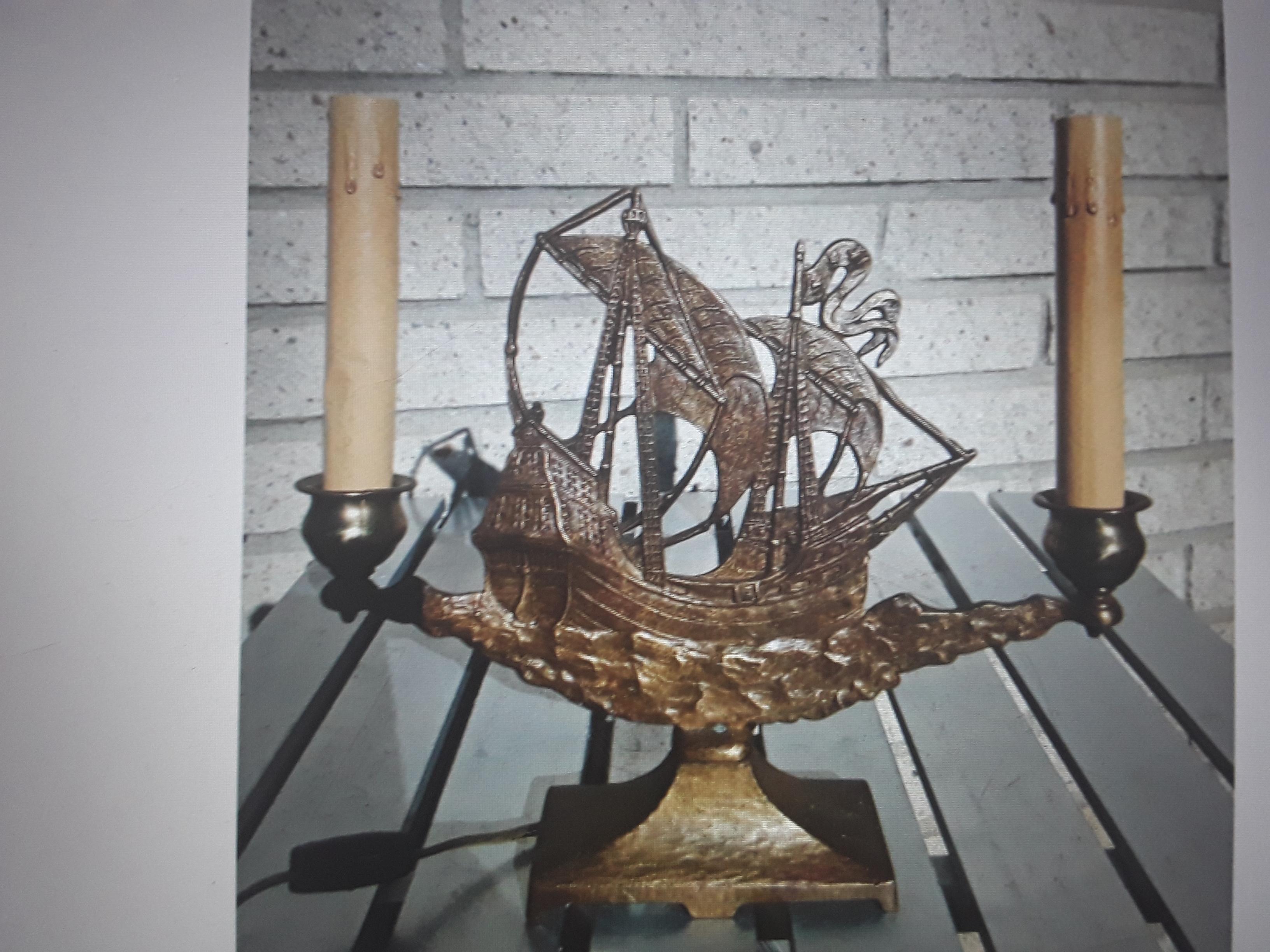 Early 20th Century 1920's Art Deco Bronze Ship/ Boat Table Lamp Oscar Bach Era For Sale