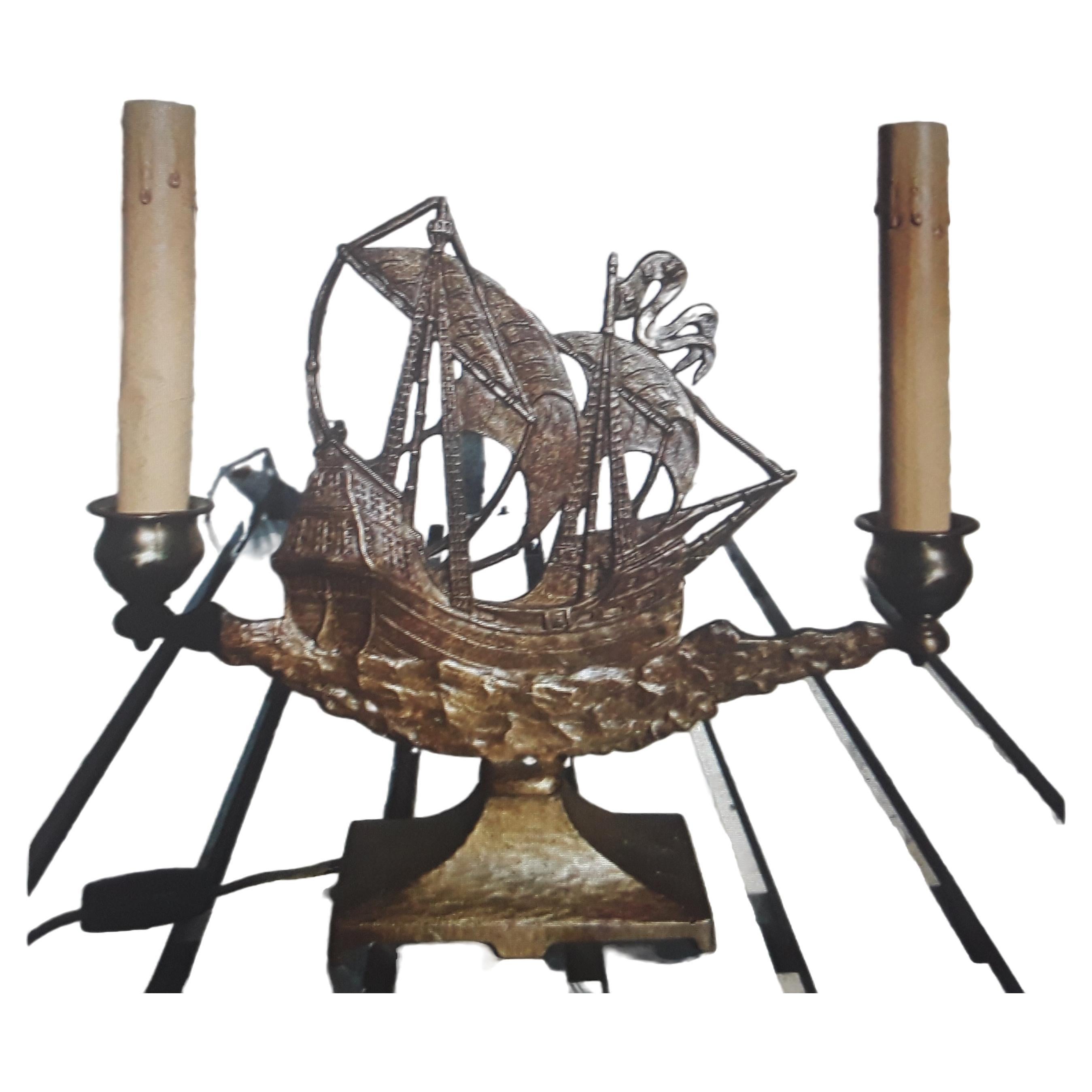 Lampe de table en bronze Art Déco 1920 pour bateau Oscar Bach