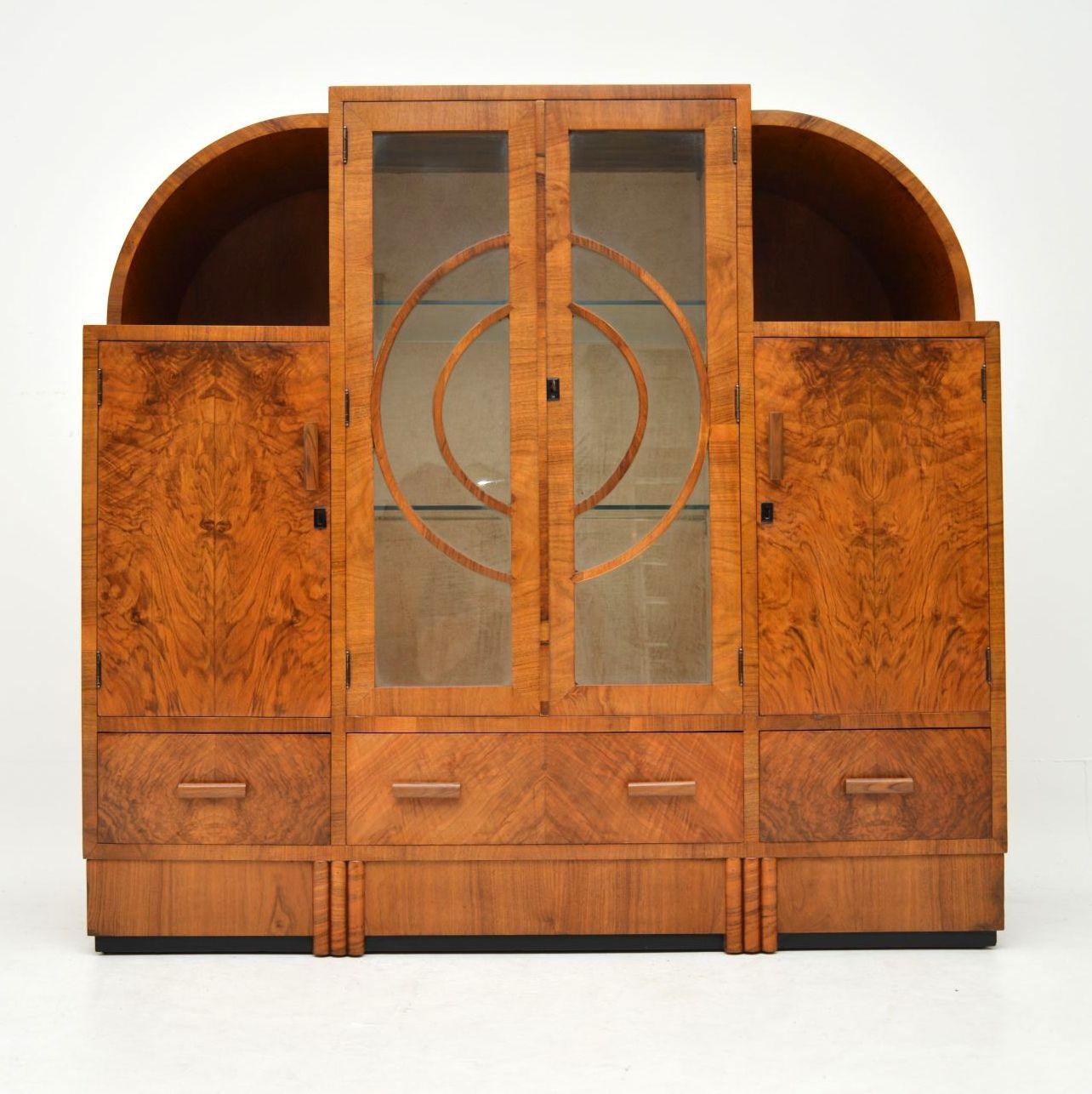 A stunning original Art Deco period cabinet in burr walnut, this is of the highest quality. It dates from the 1920s-1930s and is in immaculate condition, we have had this stripped and re-polished to a very high standard. There is lots of storage