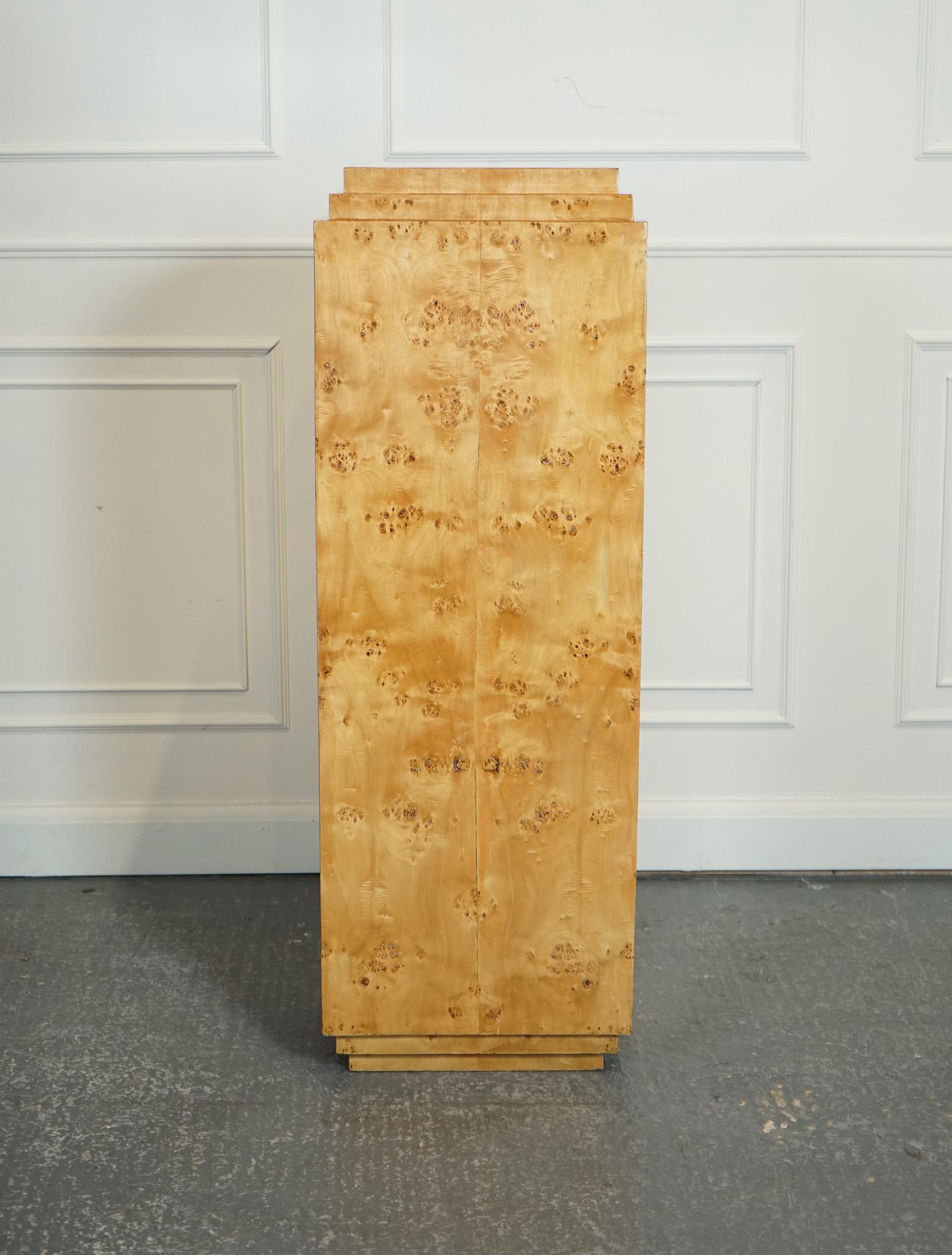 British ART DECO BURR WALNUT CABiNETS TALL BOY CHEST OF DRAWERS PLENTY STORAGE J1 For Sale