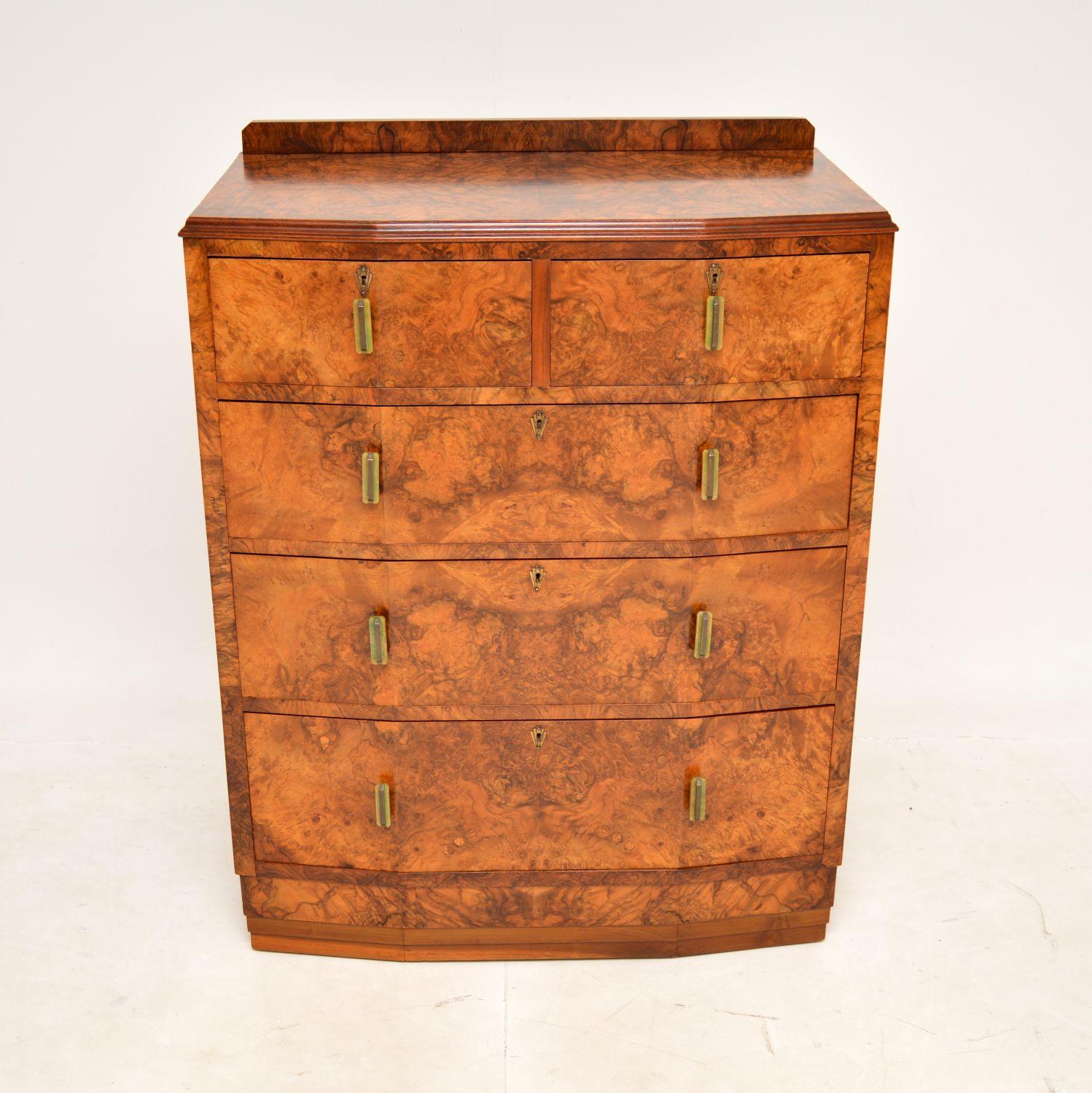 1920s Art Deco Burr Walnut Chest of Drawers In Good Condition In London, GB