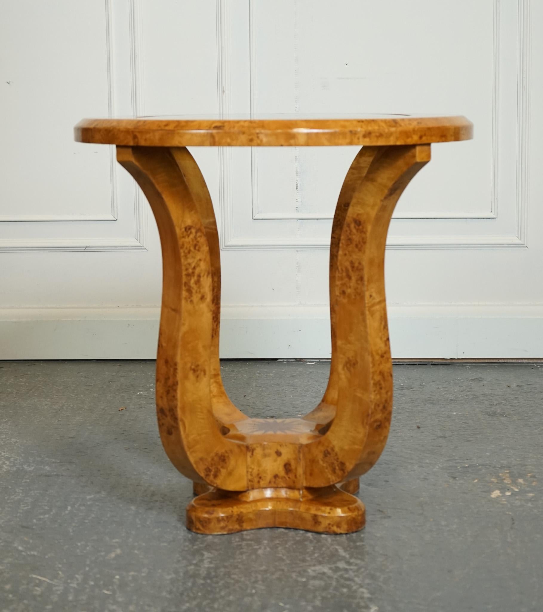 British ART DECO BURR WALNUT CiRCULAIR PEDESTAL ROUND CONSOLE CENTER TABLE J1 For Sale