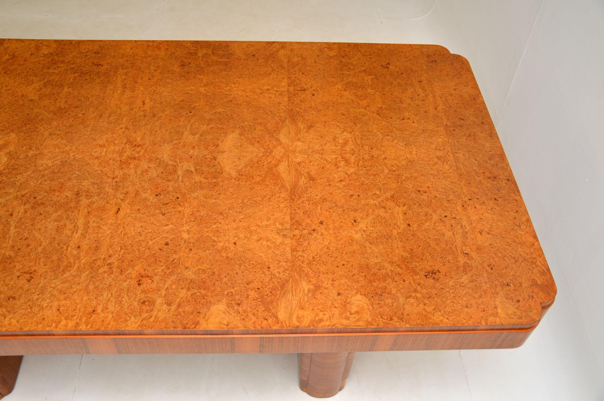 Fabric 1930s Art Deco Burr Walnut Cloud Back Dining Table & Chairs For Sale