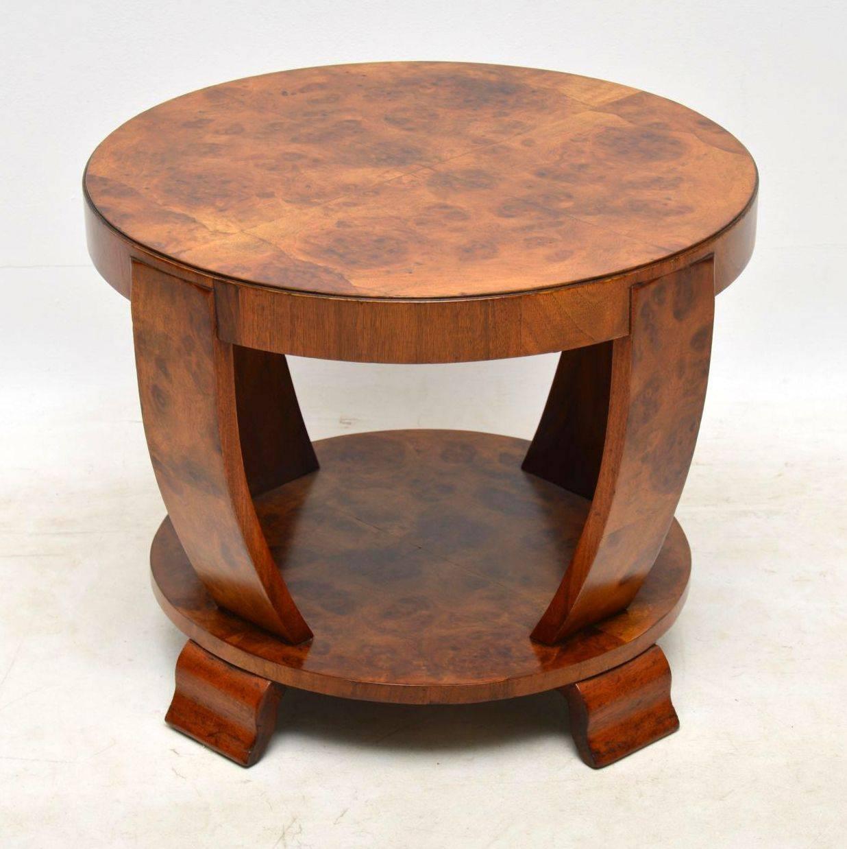 A stunning original Art Deco coffee table, this is beautifully made in burr walnut, it dates from the 1920-30’s. We have had this fully stripped and re-polished to a very high standard, the condition is superb for it’s age. There are a few small