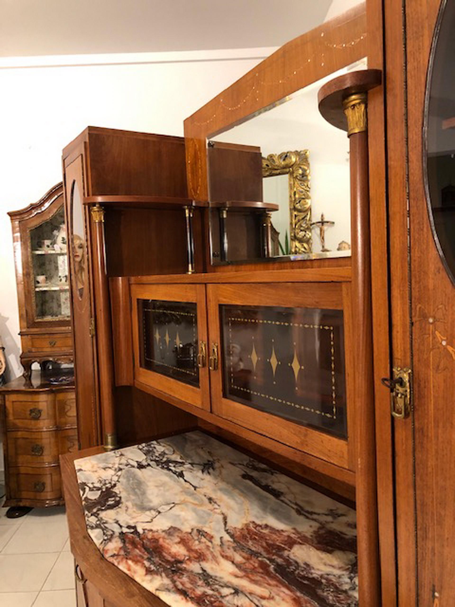 Hand-Crafted 1920s Art Deco Cabinet Living Room Buffet with a Mirror