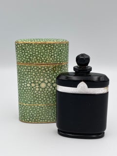 Bottiglia di profumo nera Art Deco Caron Paris Nuit De Noel degli anni '20 e scatola in finto zigrino