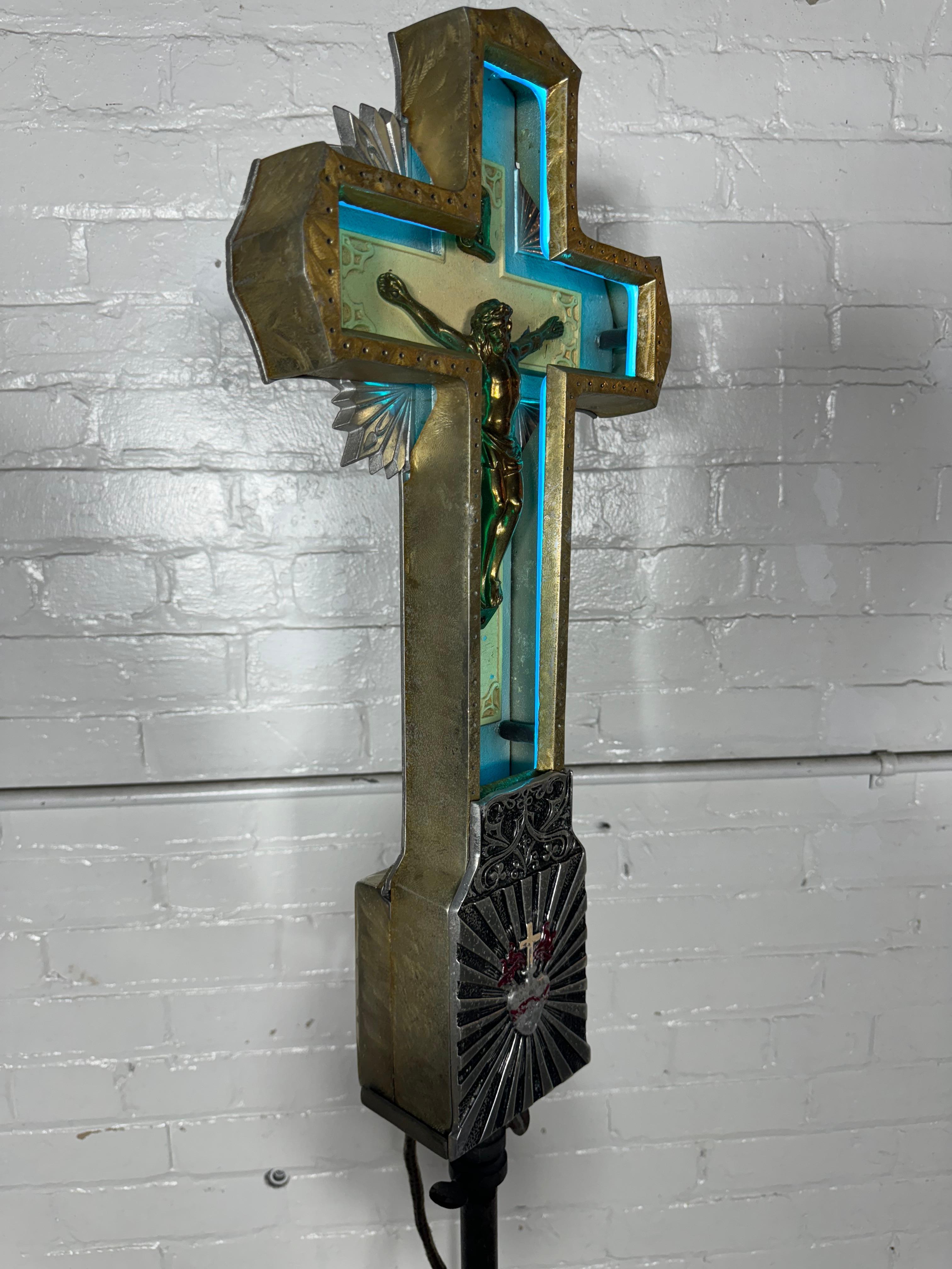 American 1920s Art Deco Cast Aluminum and Neon Crucifix.