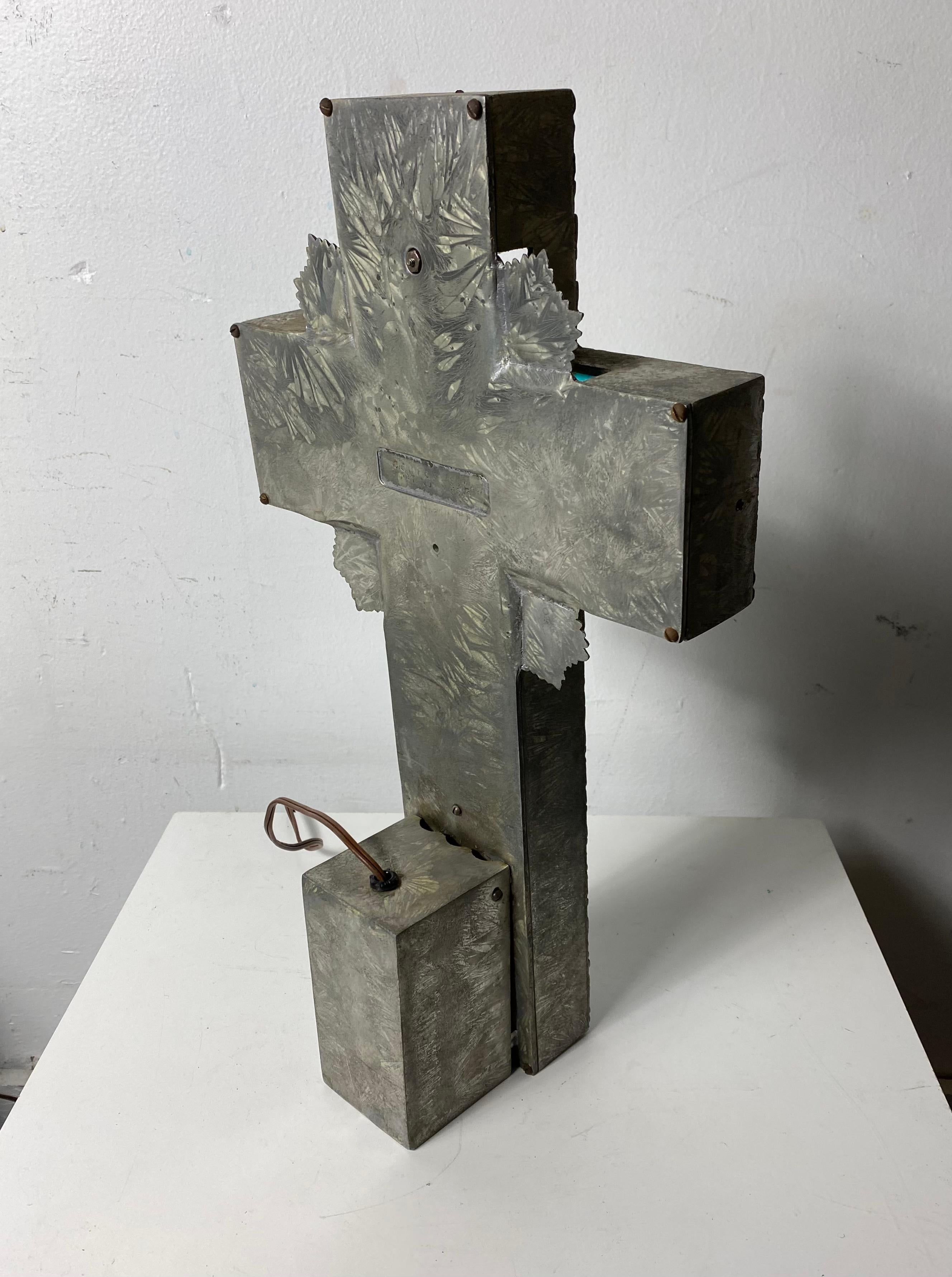 1920s Art Deco Cast Aluminum and Neon Crucifix. 1